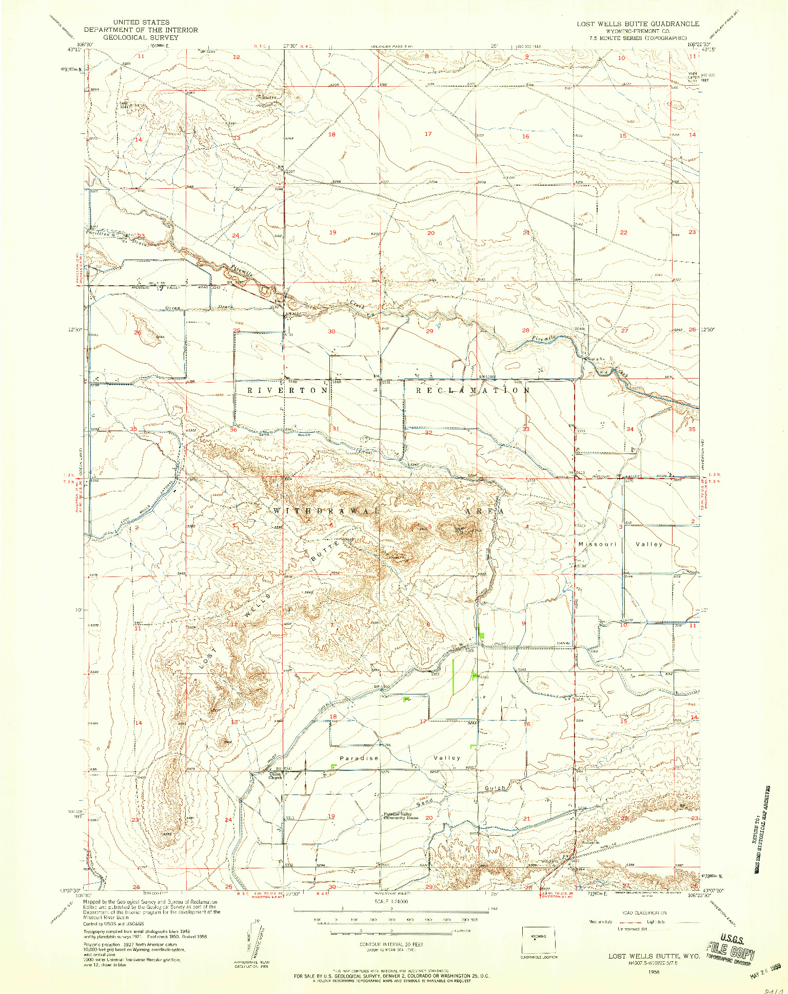 USGS 1:24000-SCALE QUADRANGLE FOR LOST WELLS BUTTE, WY 1958