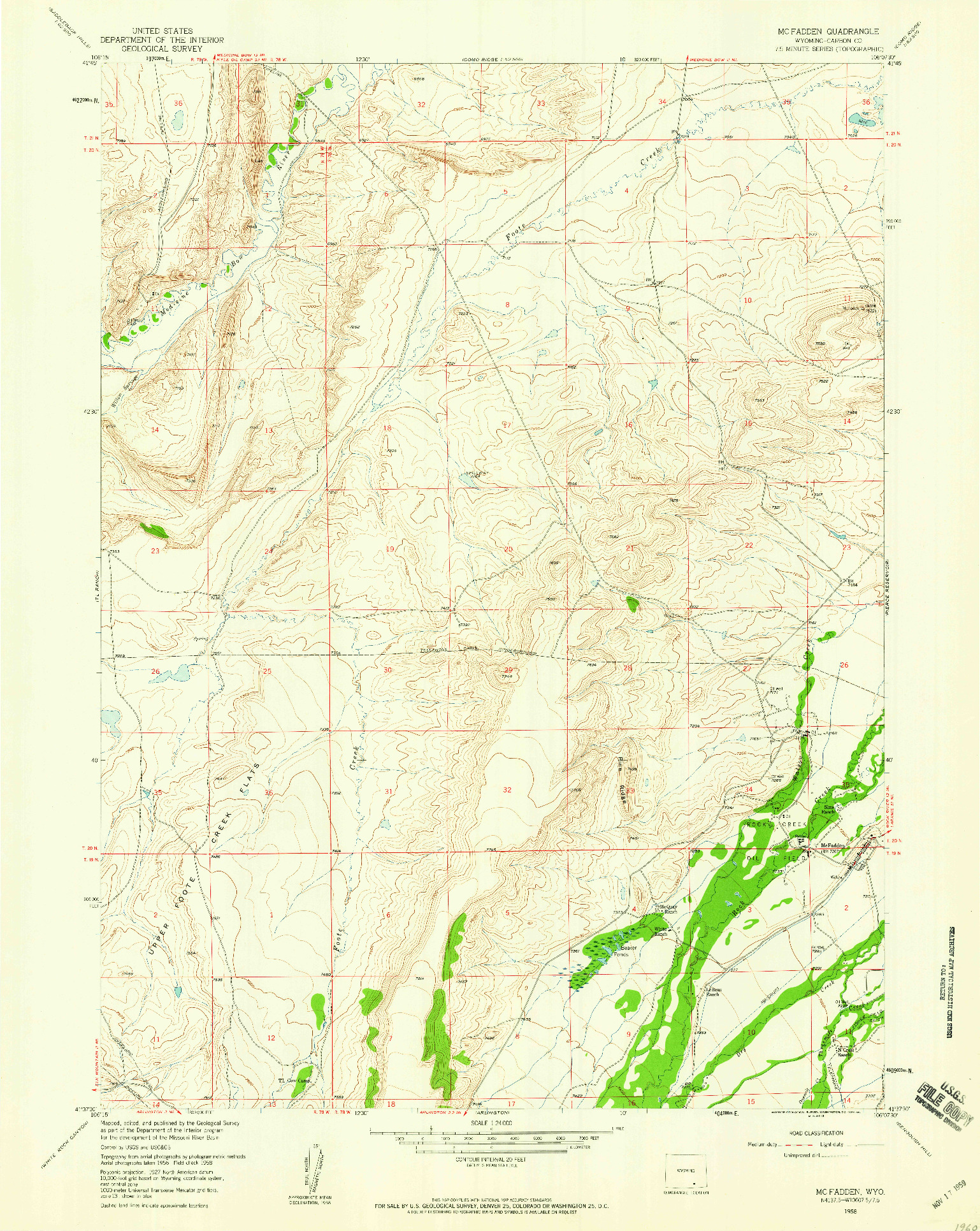 USGS 1:24000-SCALE QUADRANGLE FOR MC FADDEN, WY 1958