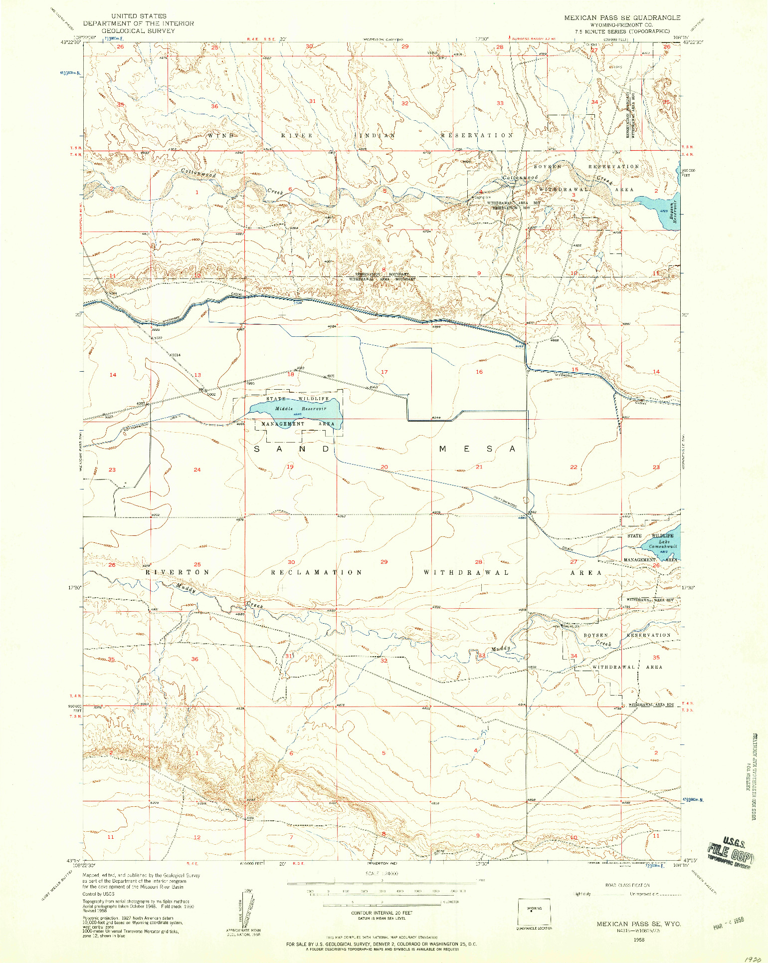 USGS 1:24000-SCALE QUADRANGLE FOR MEXICAN PASS SE, WY 1958