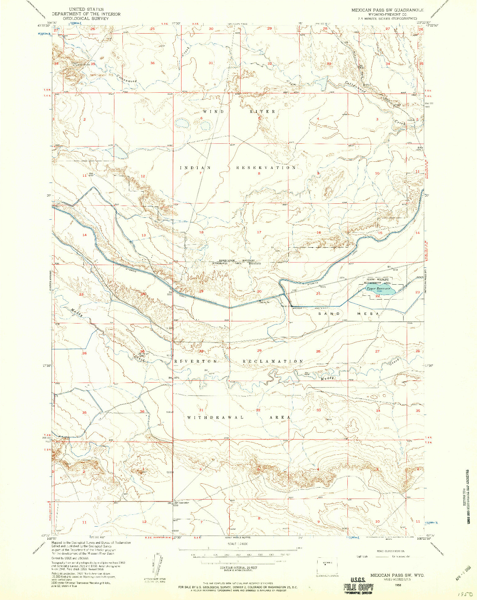 USGS 1:24000-SCALE QUADRANGLE FOR MEXICAN PASS SW, WY 1958