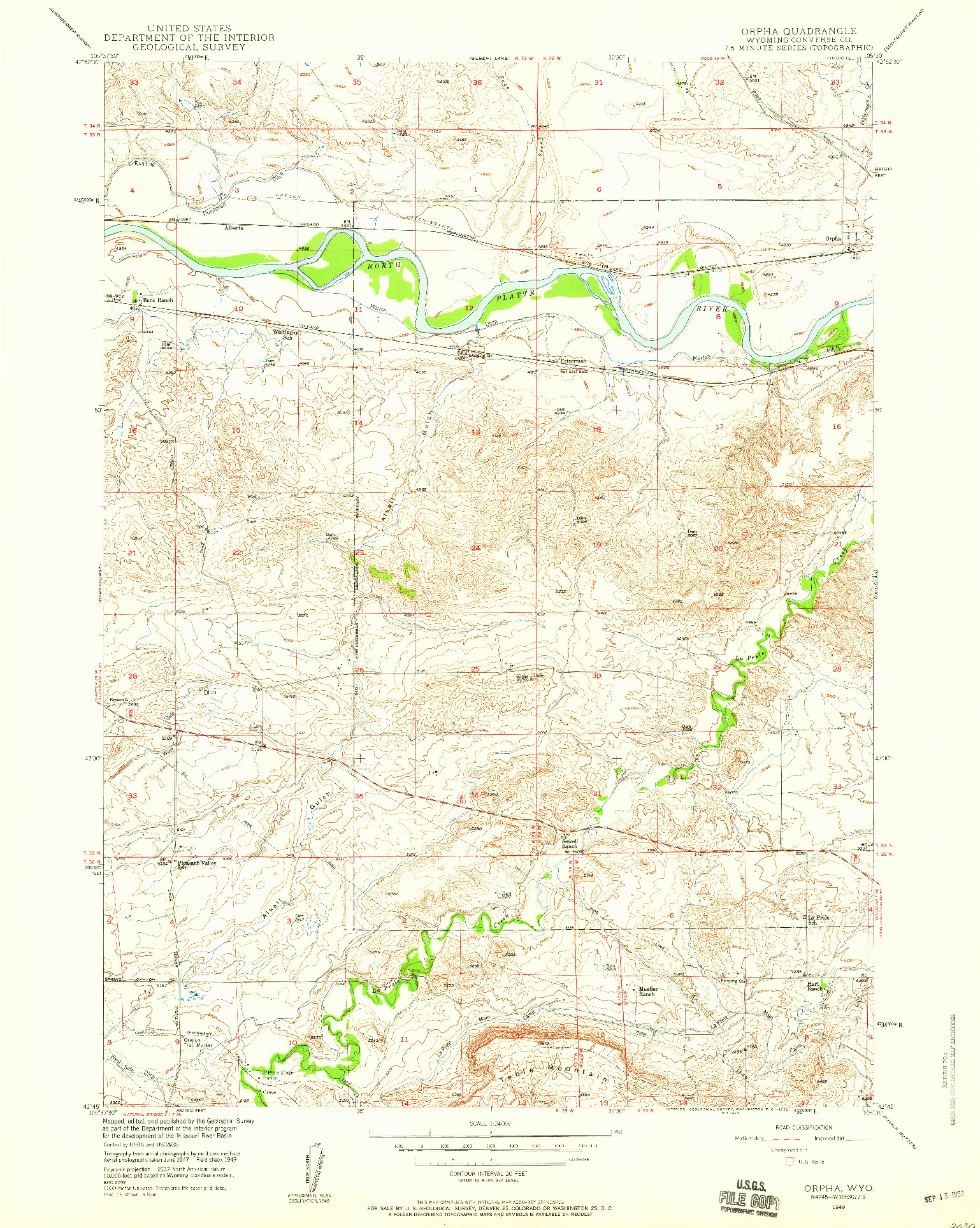 USGS 1:24000-SCALE QUADRANGLE FOR ORPHA, WY 1949