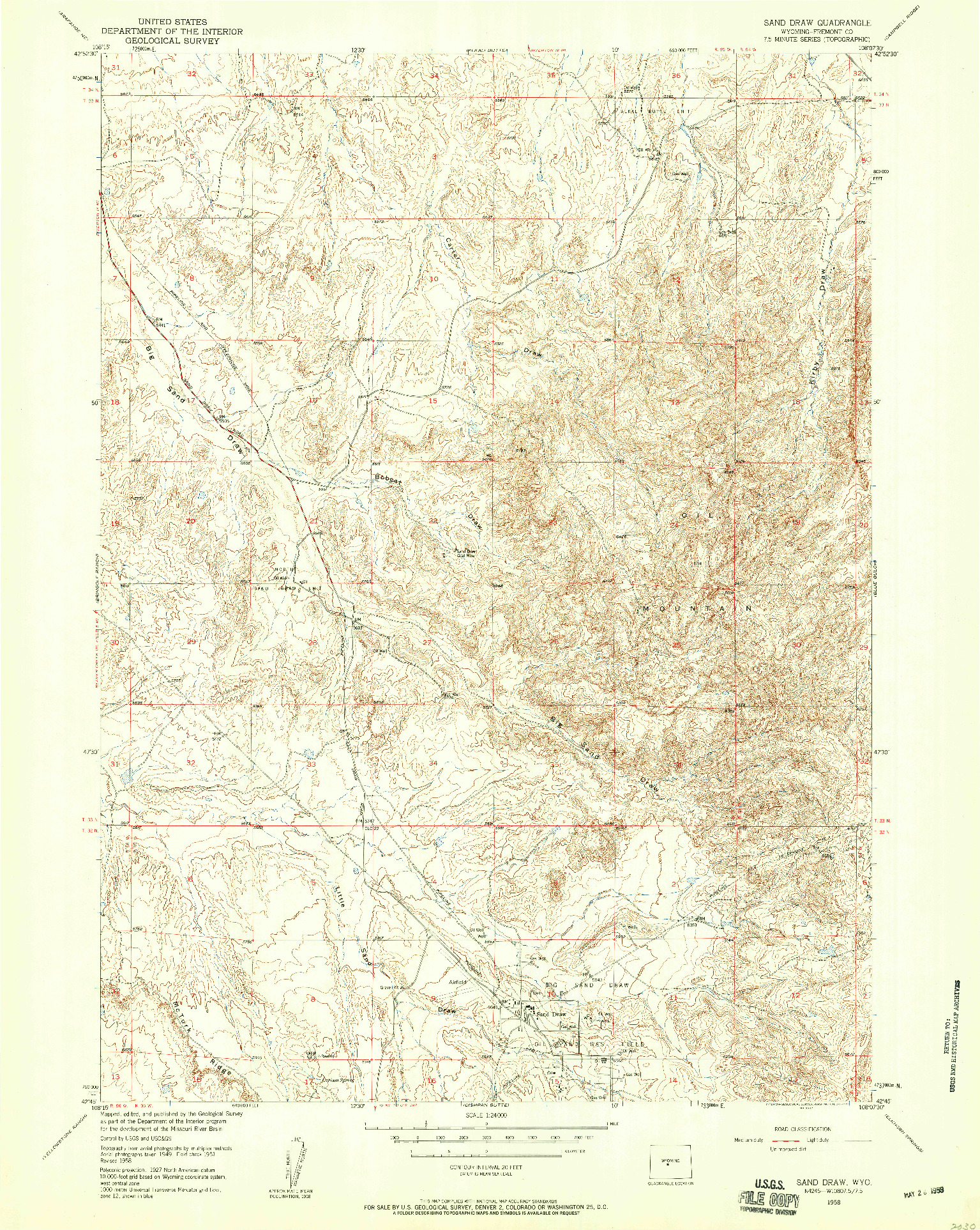 USGS 1:24000-SCALE QUADRANGLE FOR SAND DRAW, WY 1958