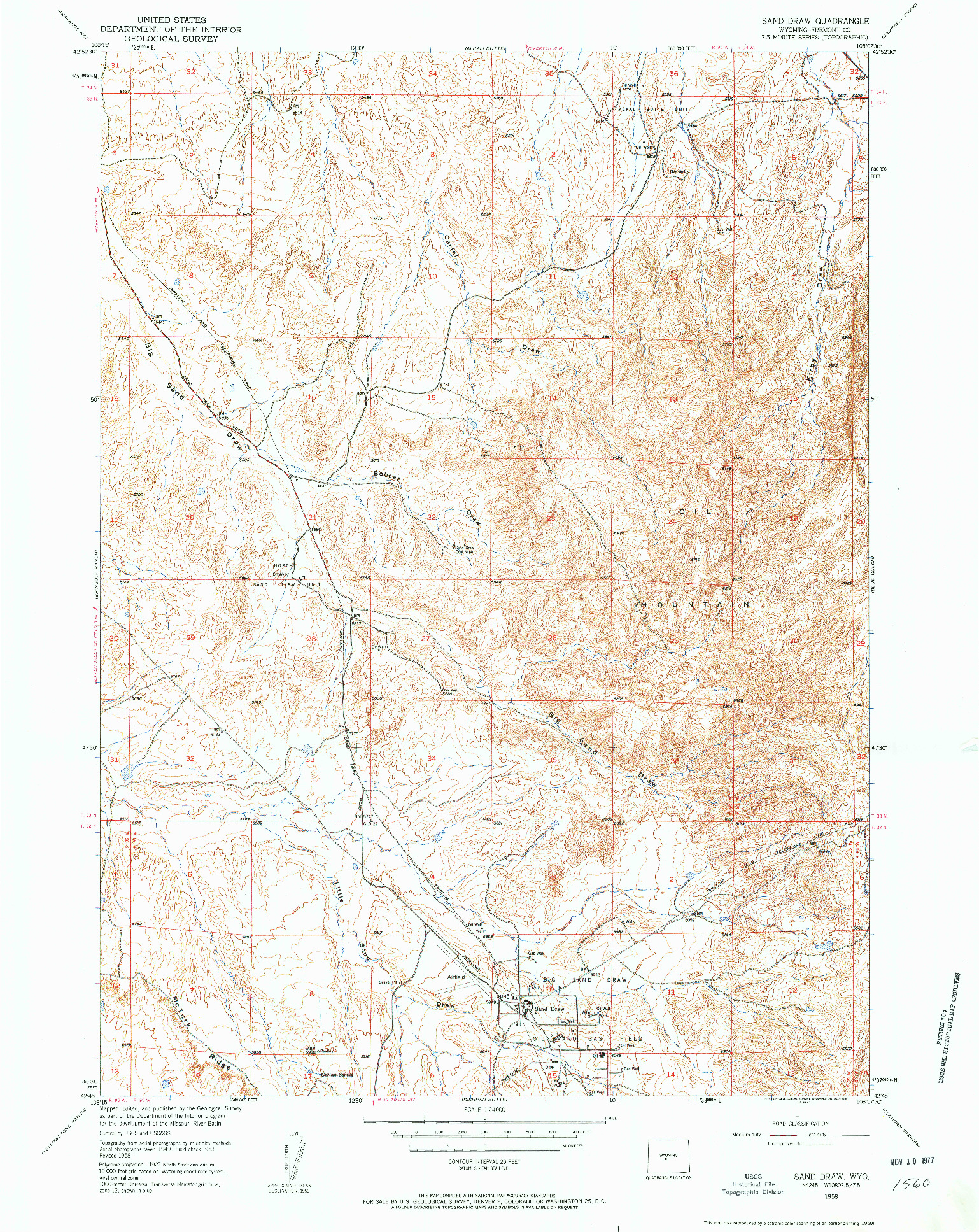 USGS 1:24000-SCALE QUADRANGLE FOR SAND DRAW, WY 1958