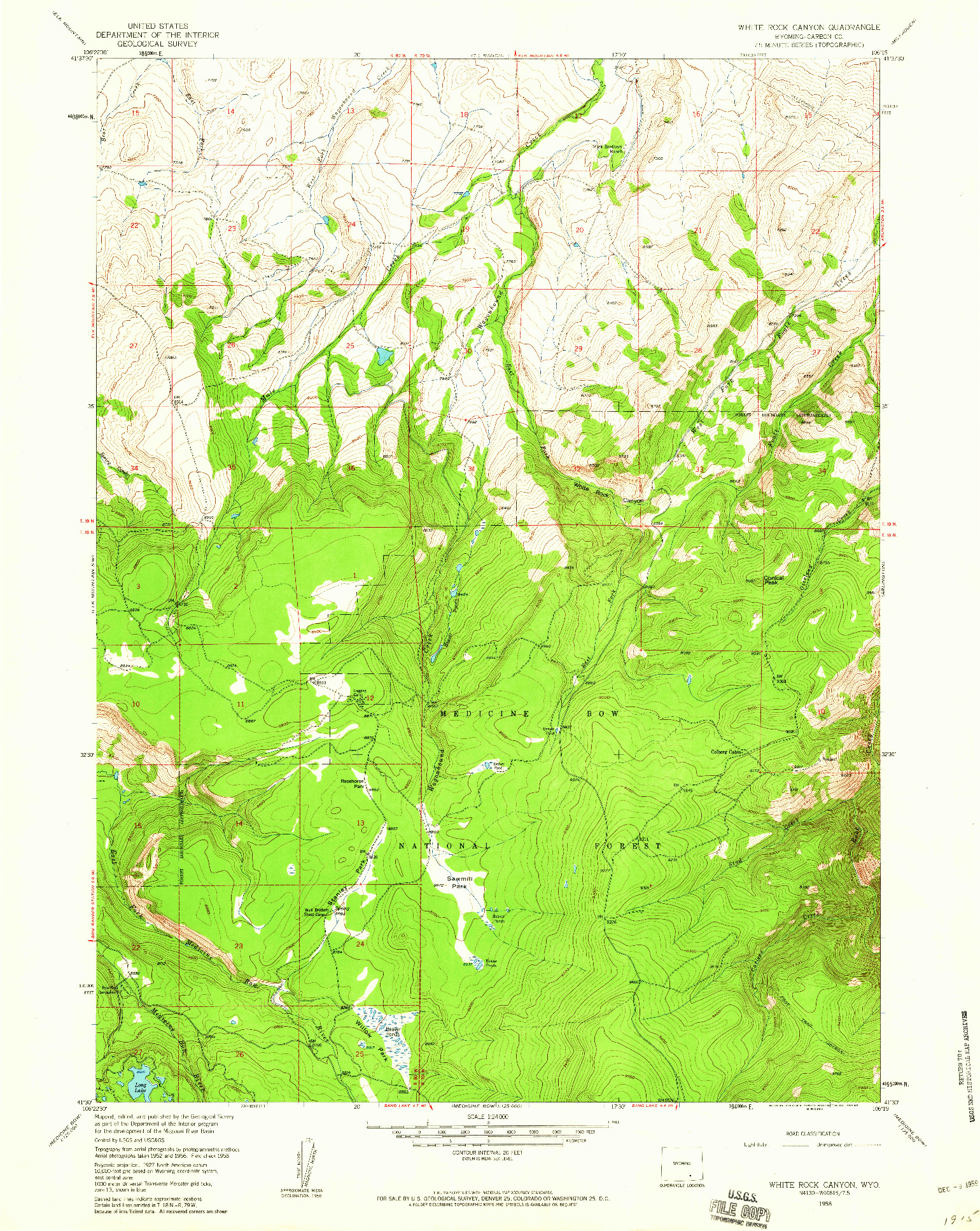 USGS 1:24000-SCALE QUADRANGLE FOR WHITE ROCK CANYON, WY 1958