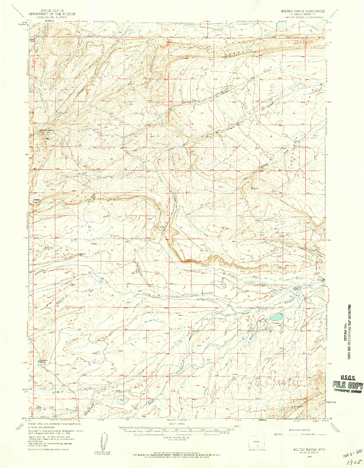 USGS 1:62500-SCALE QUADRANGLE FOR BOLTEN RANCH, WY 1956