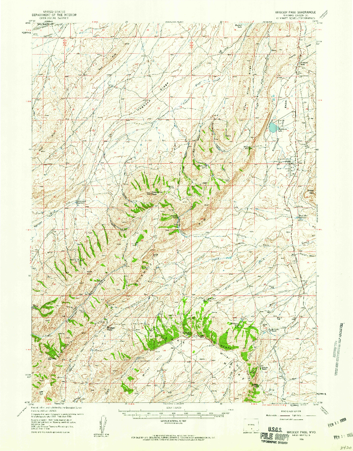 USGS 1:62500-SCALE QUADRANGLE FOR BRIDGER PASS, WY 1956