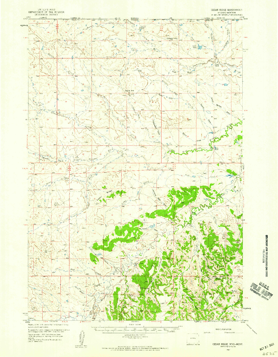 USGS 1:62500-SCALE QUADRANGLE FOR CEDAR RIDGE, WY 1957