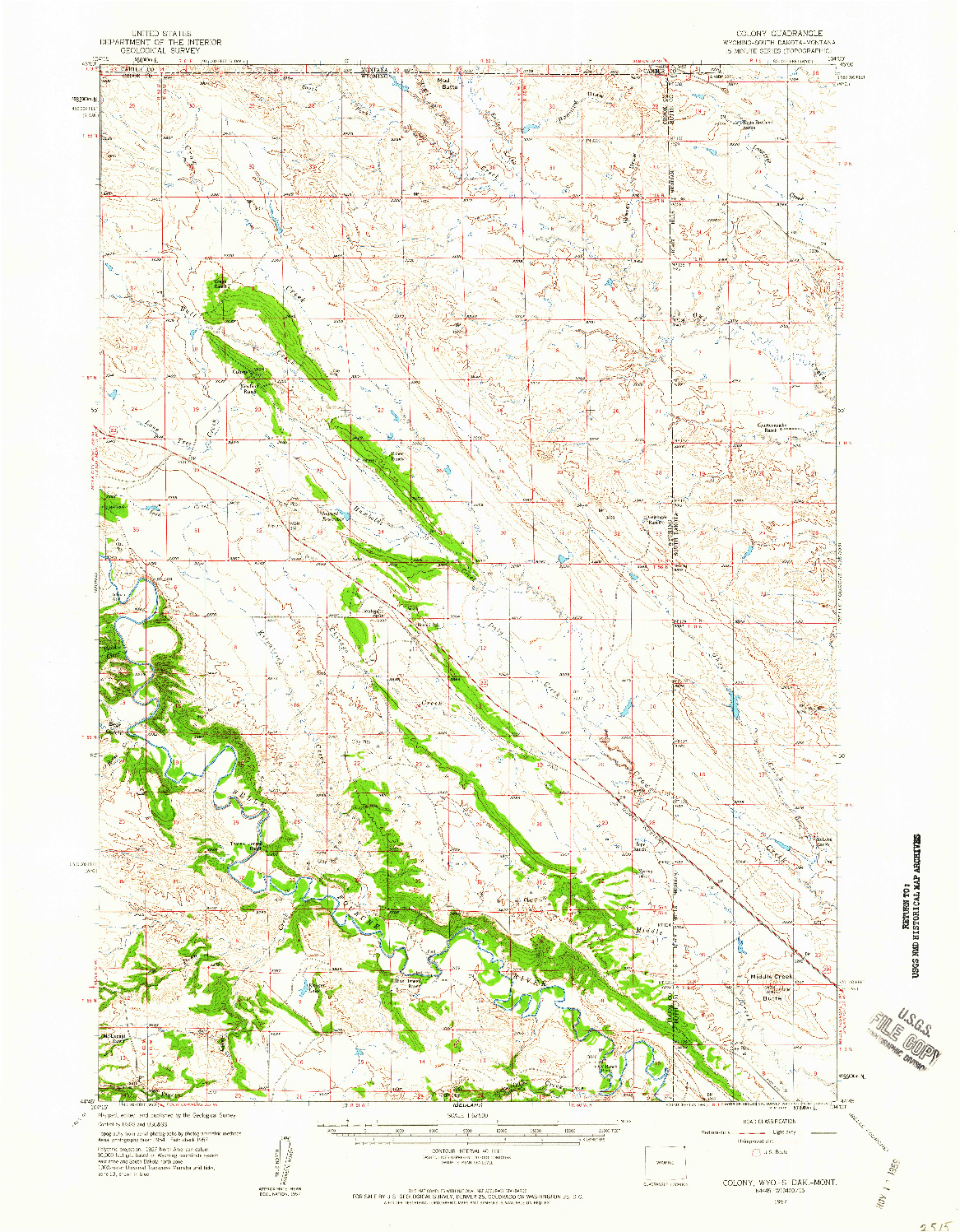 USGS 1:62500-SCALE QUADRANGLE FOR COLONY, WY 1957