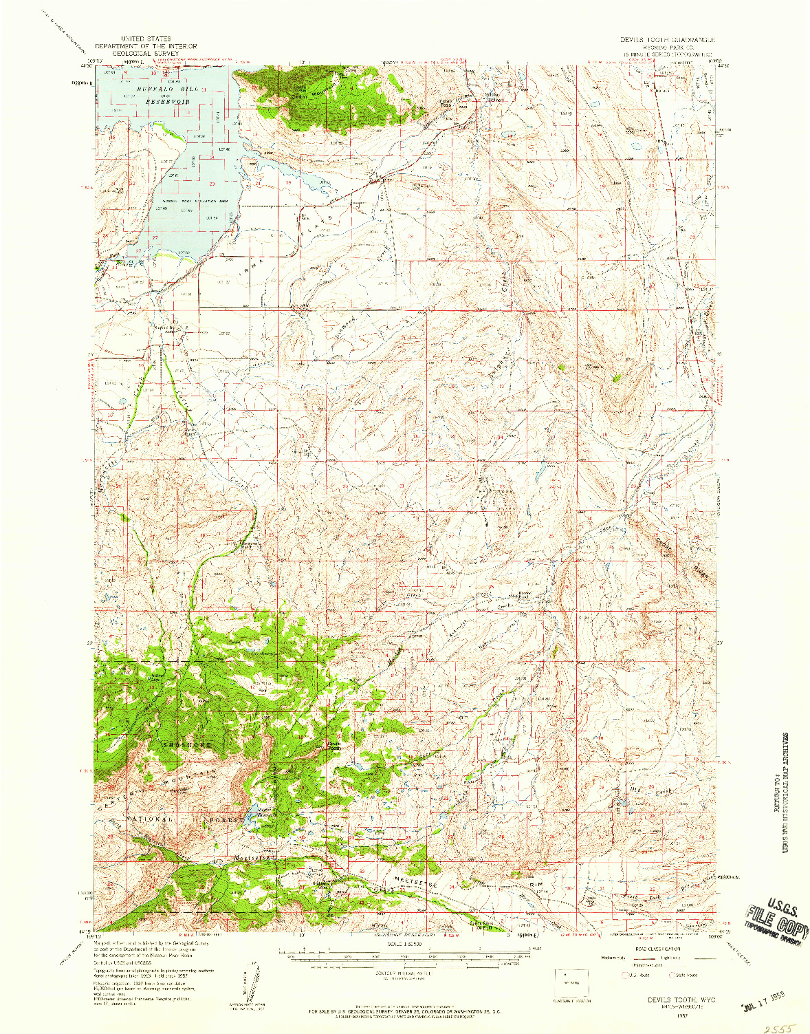 USGS 1:62500-SCALE QUADRANGLE FOR DEVILS TOOTH, WY 1957