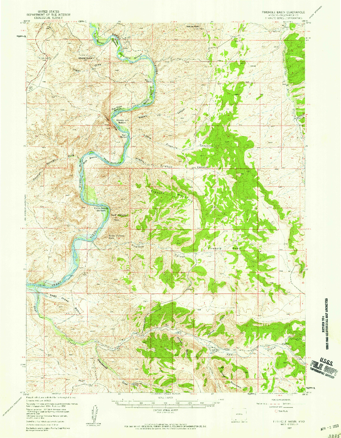 USGS 1:62500-SCALE QUADRANGLE FOR FIREHOLE BASIN, WY 1957