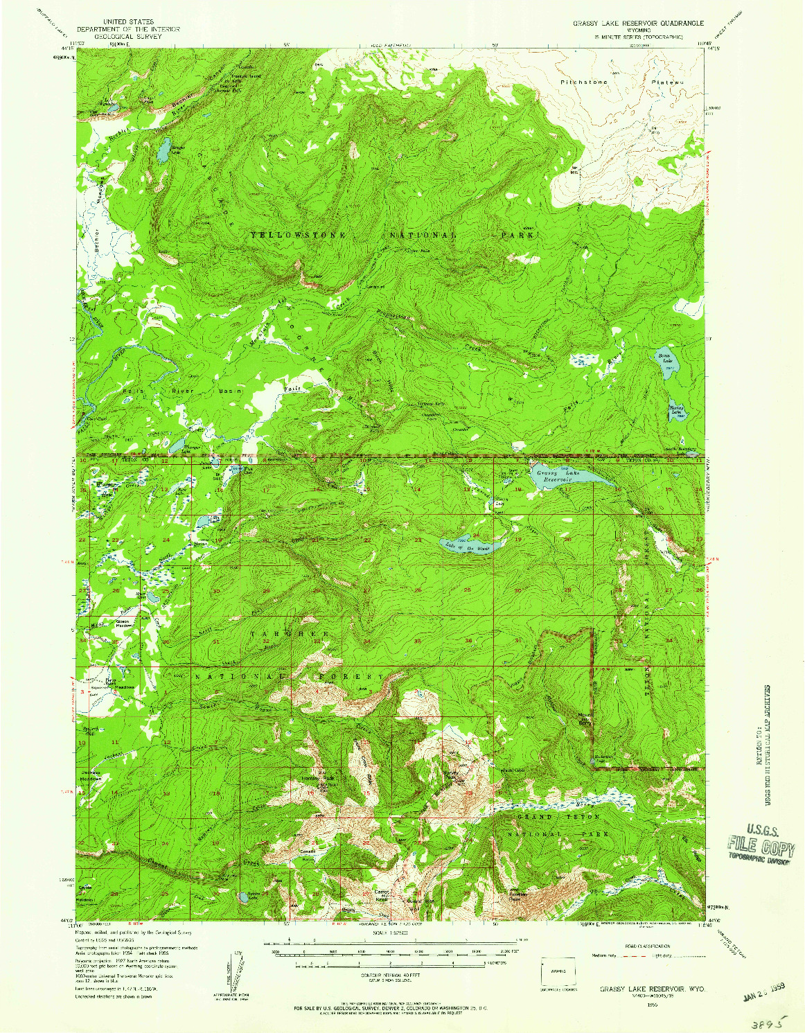 USGS 1:62500-SCALE QUADRANGLE FOR GRASSY LAKE RESERVOIR, WY 1956