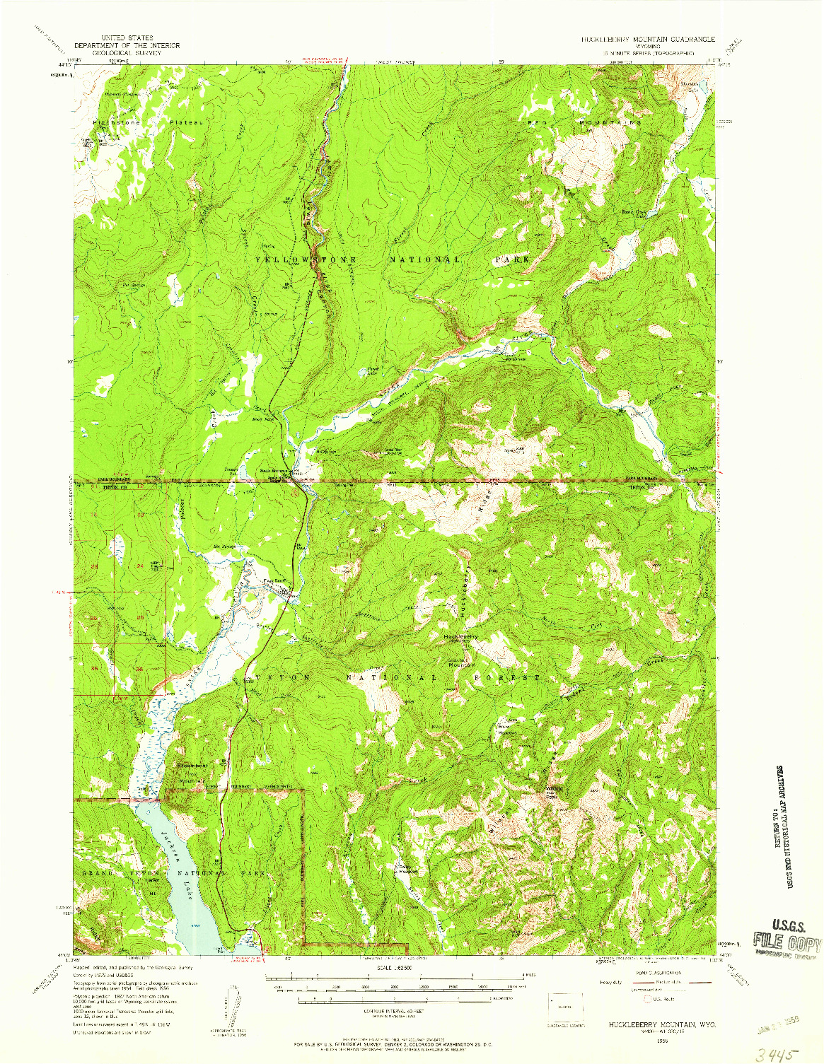 USGS 1:62500-SCALE QUADRANGLE FOR HUCKLEBERRY MOUNTAIN, WY 1956