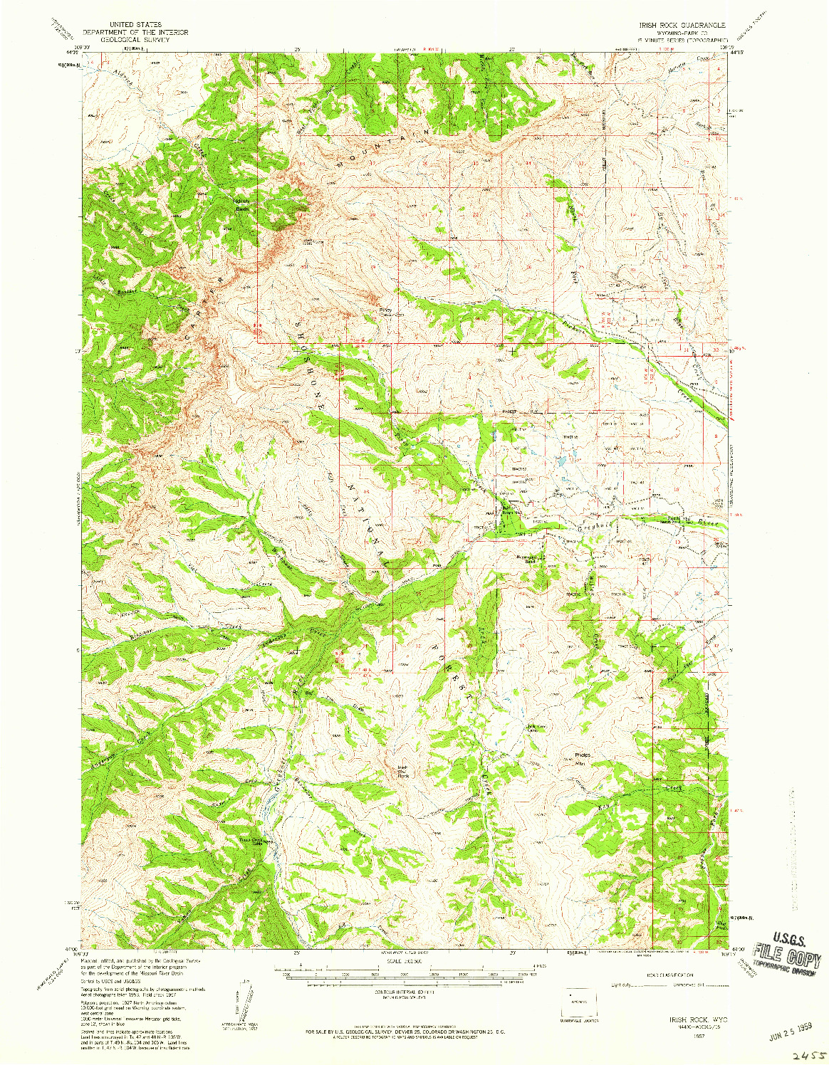 USGS 1:62500-SCALE QUADRANGLE FOR IRISH ROCK, WY 1957