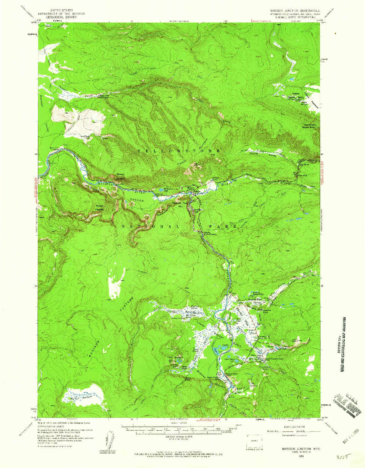 USGS 1:62500-SCALE QUADRANGLE FOR MADISON JUNCTION, WY 1958