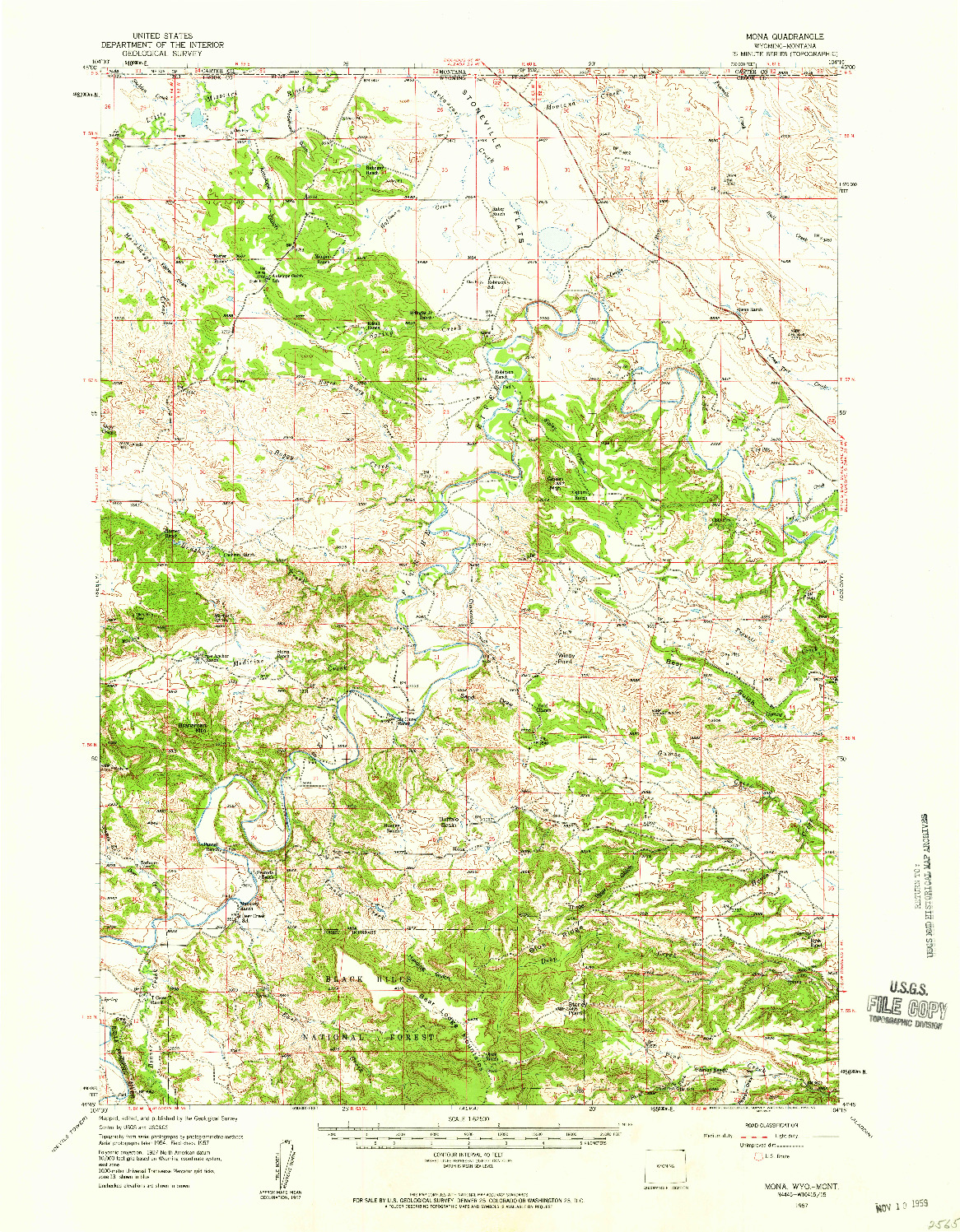 USGS 1:62500-SCALE QUADRANGLE FOR MONA, WY 1957