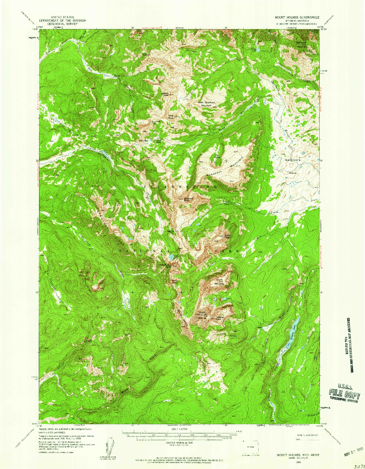 USGS 1:62500-SCALE QUADRANGLE FOR MOUNT HOLMES, WY 1958