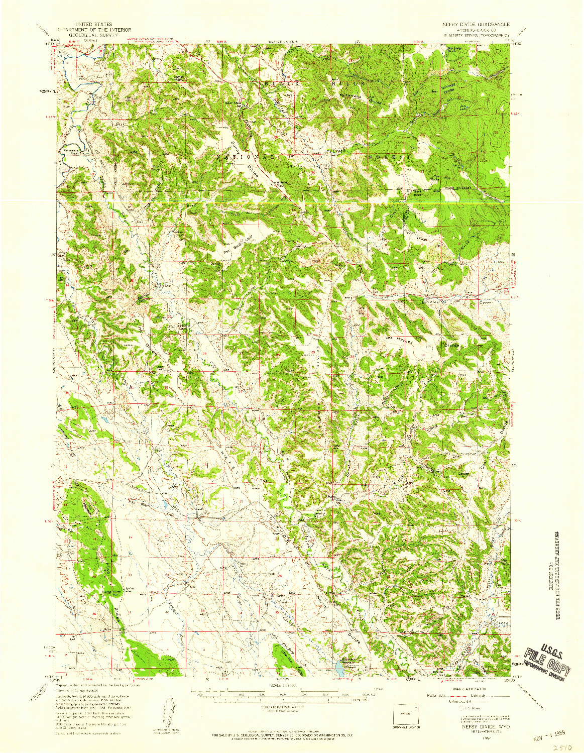 USGS 1:62500-SCALE QUADRANGLE FOR NEFSY DIVIDE, WY 1957