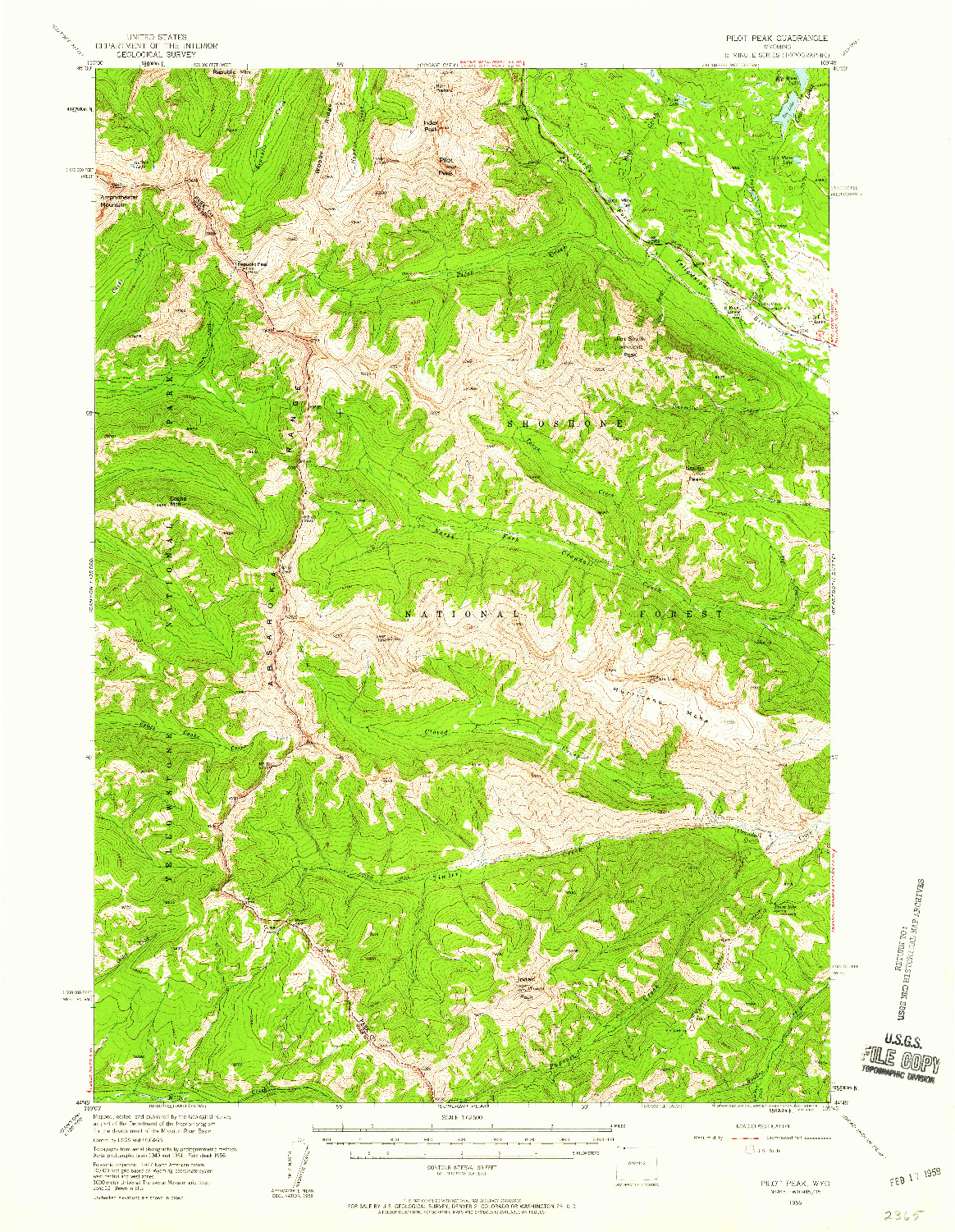 USGS 1:62500-SCALE QUADRANGLE FOR PILOT PEAK, WY 1956