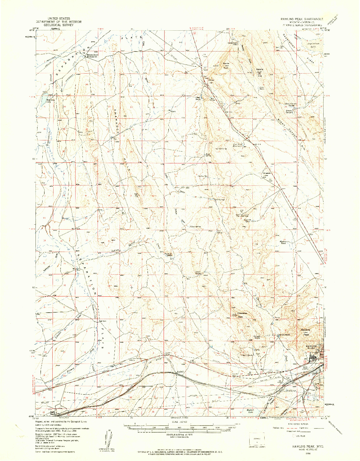 USGS 1:62500-SCALE QUADRANGLE FOR RAWLINS PEAK, WY 1956