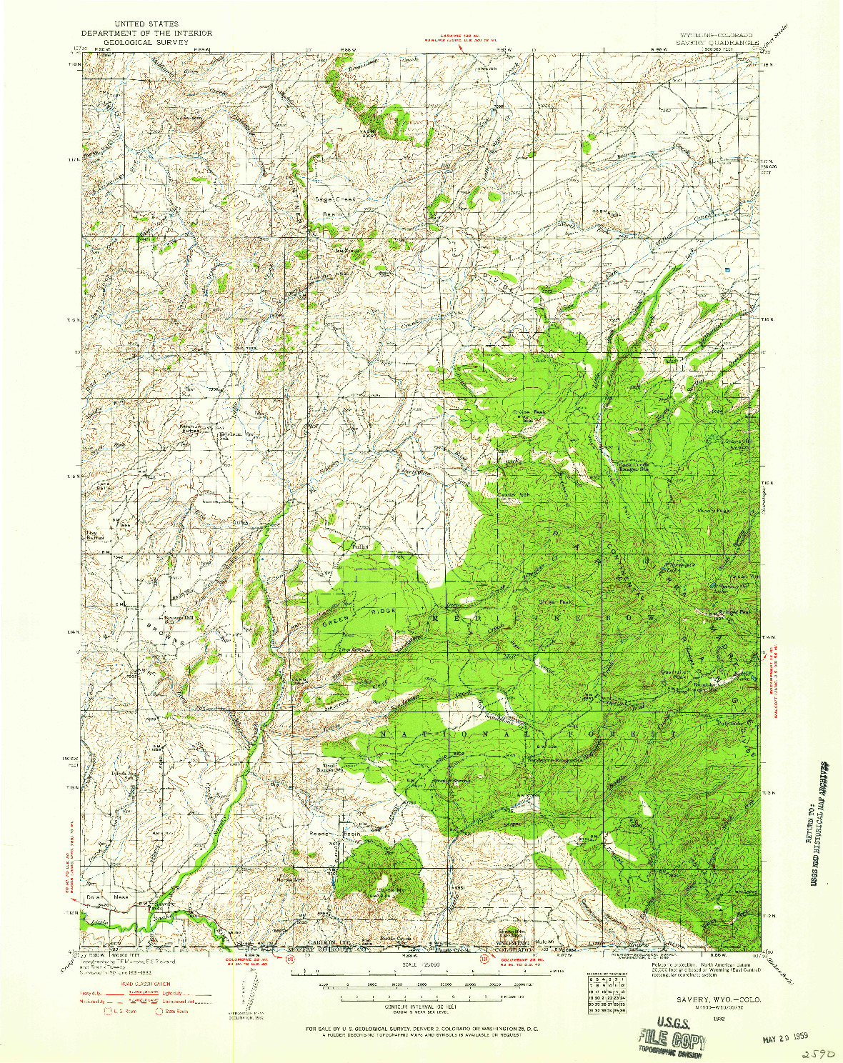 USGS 1:125000-SCALE QUADRANGLE FOR SAVERY, WY 1932