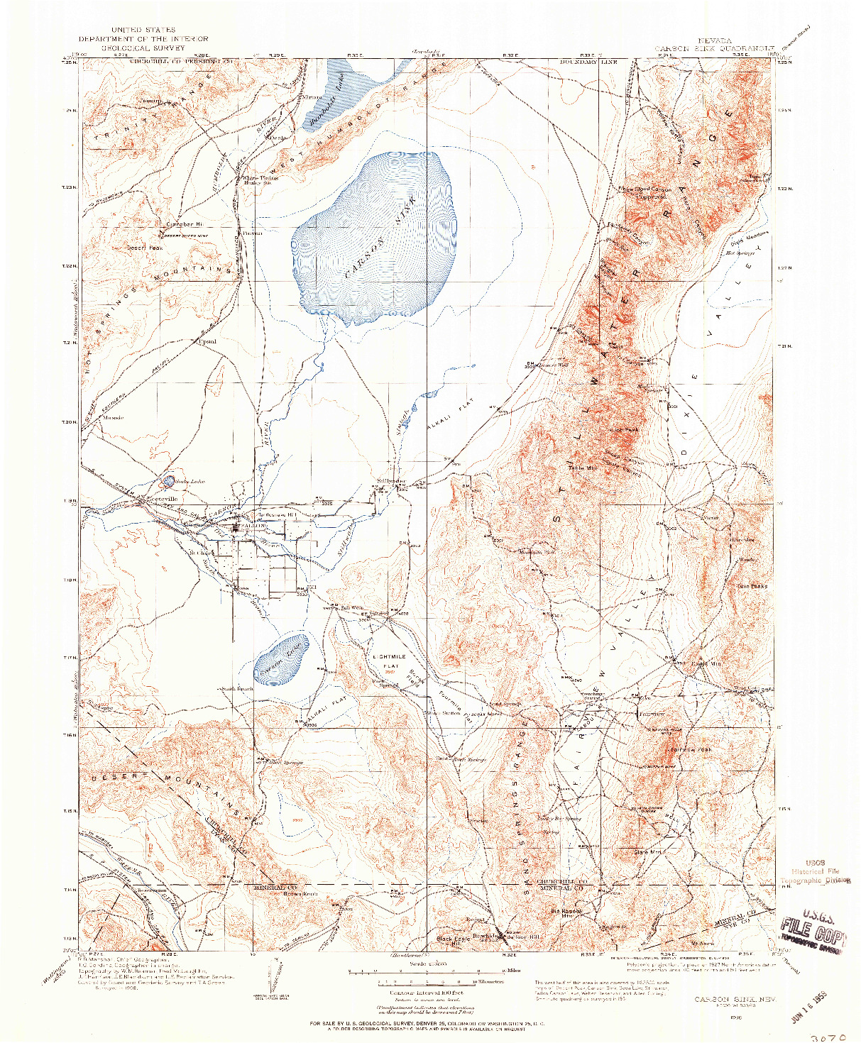 USGS 1:250000-SCALE QUADRANGLE FOR CARSON SINK, NV 1908