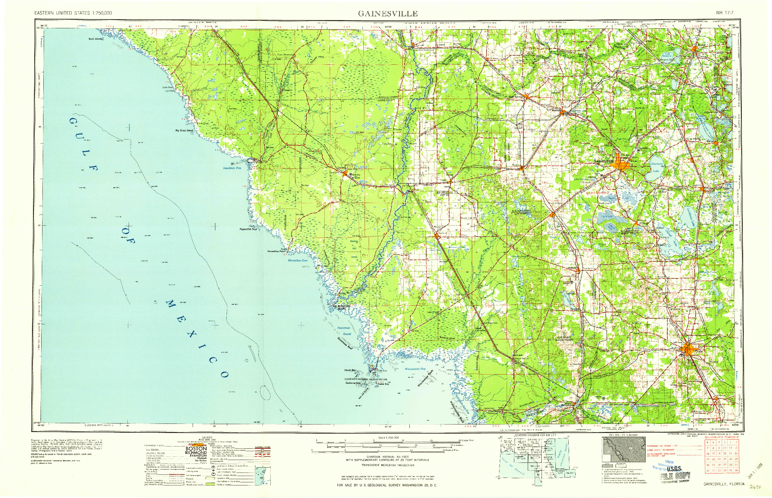USGS 1:250000-SCALE QUADRANGLE FOR GAINESVILLE, FL 1959