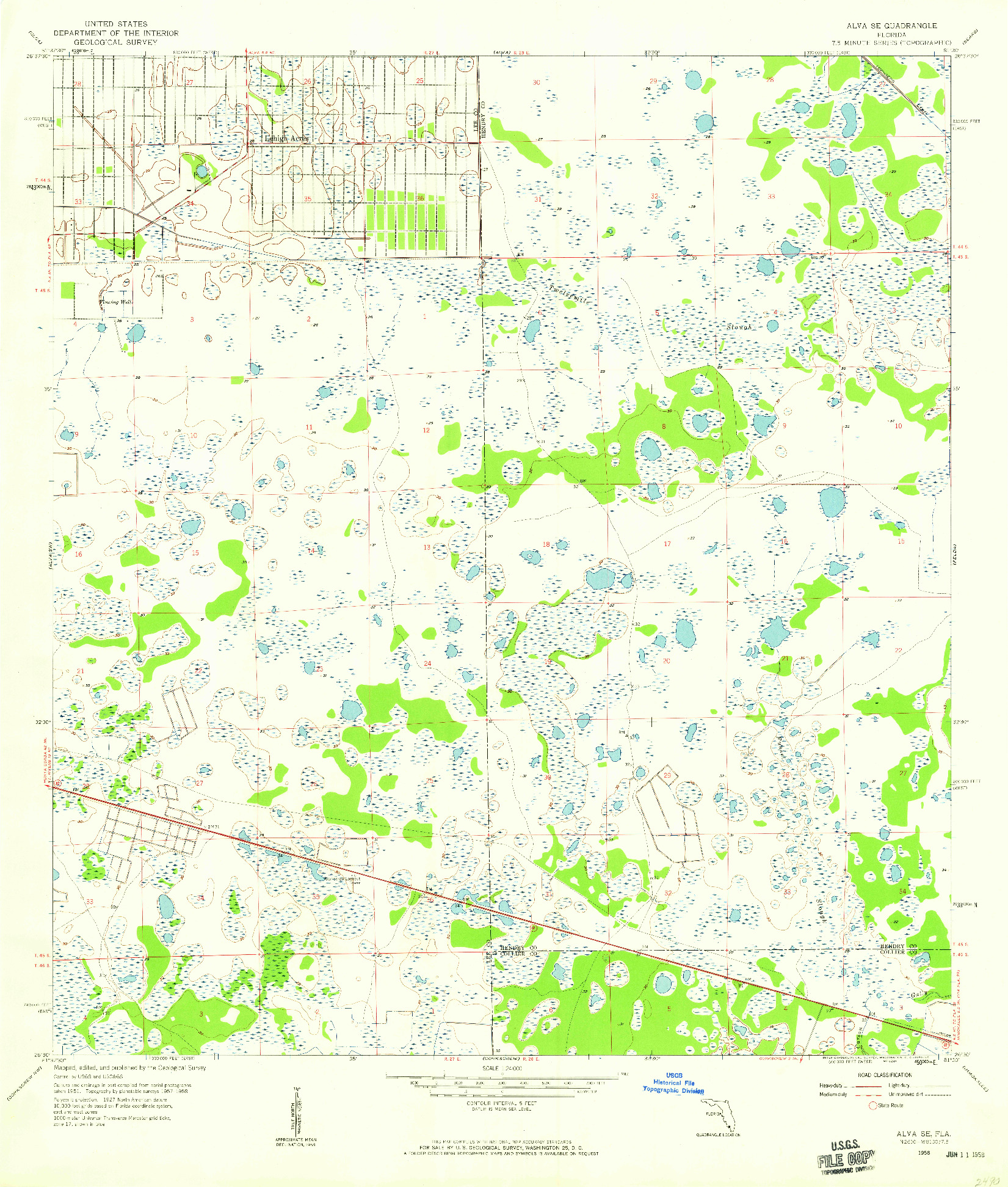 USGS 1:24000-SCALE QUADRANGLE FOR ALVA SE, FL 1958