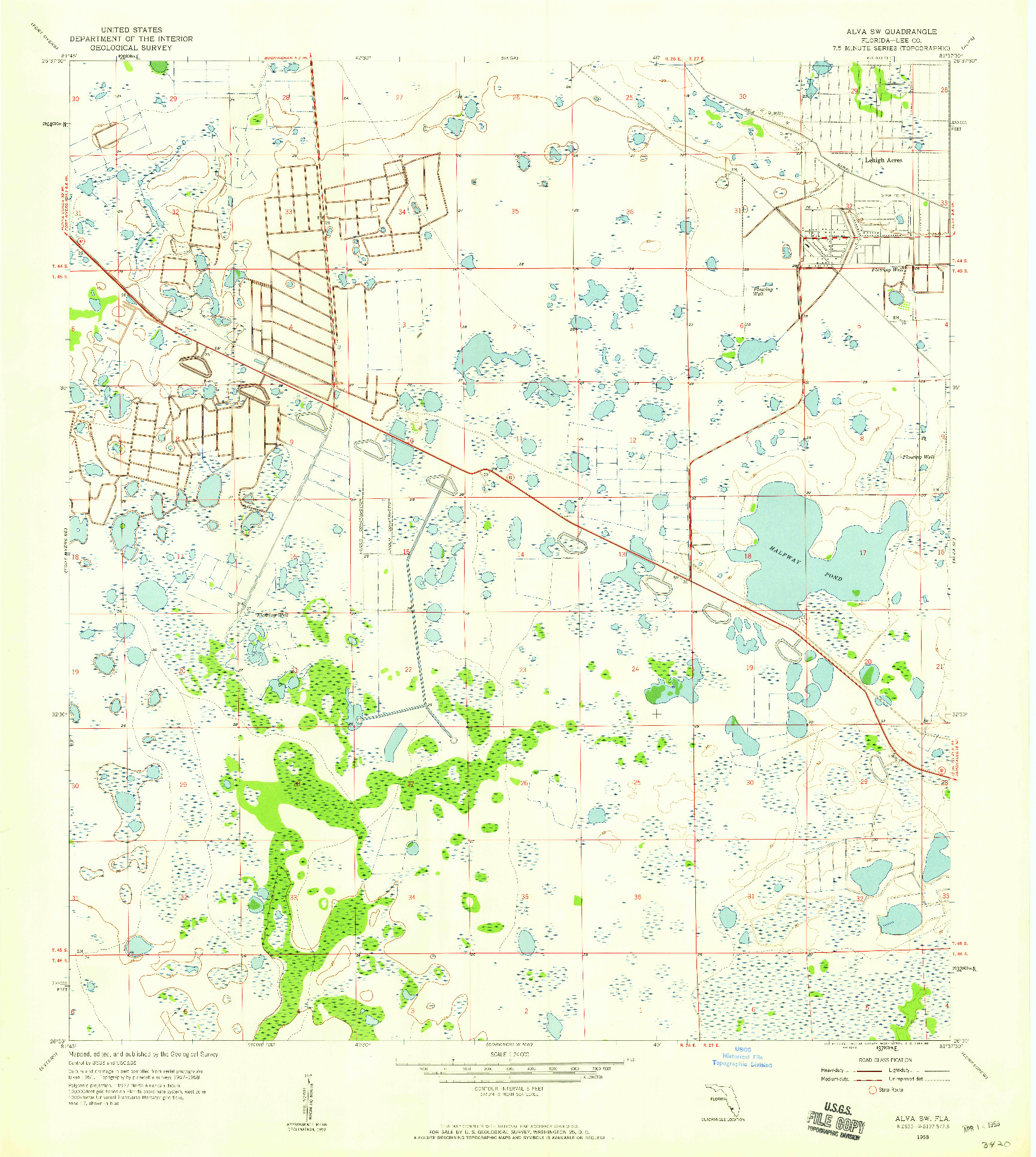 USGS 1:24000-SCALE QUADRANGLE FOR ALVA SW, FL 1958