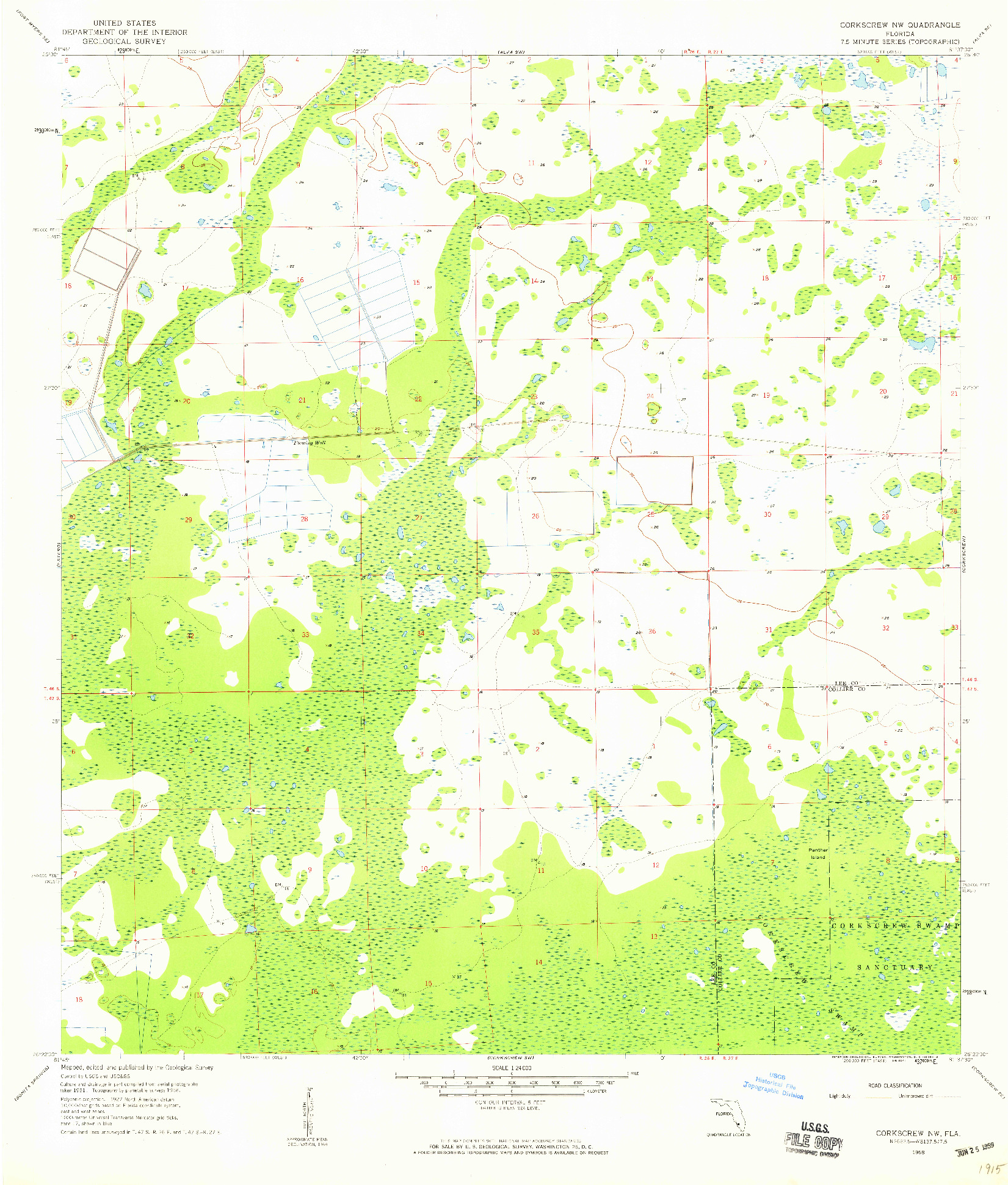 USGS 1:24000-SCALE QUADRANGLE FOR CORKSCREW NW, FL 1958