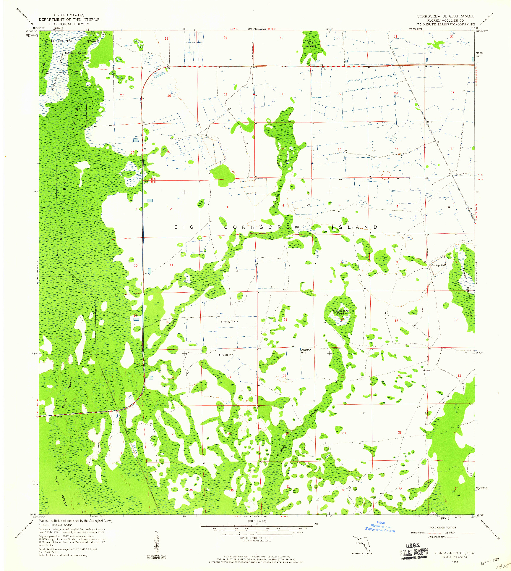 USGS 1:24000-SCALE QUADRANGLE FOR CORKSCREW SE, FL 1958