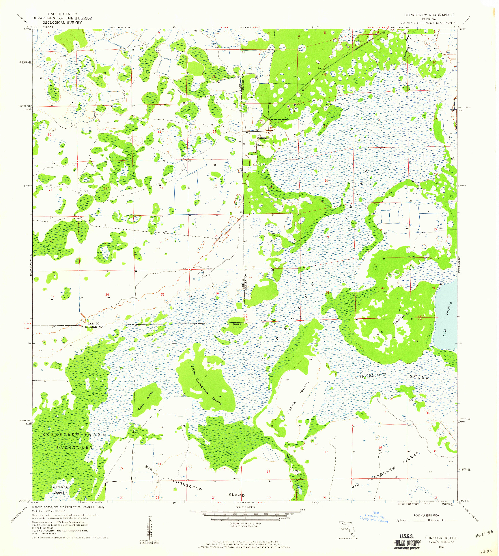 USGS 1:24000-SCALE QUADRANGLE FOR CORKSCREW, FL 1958