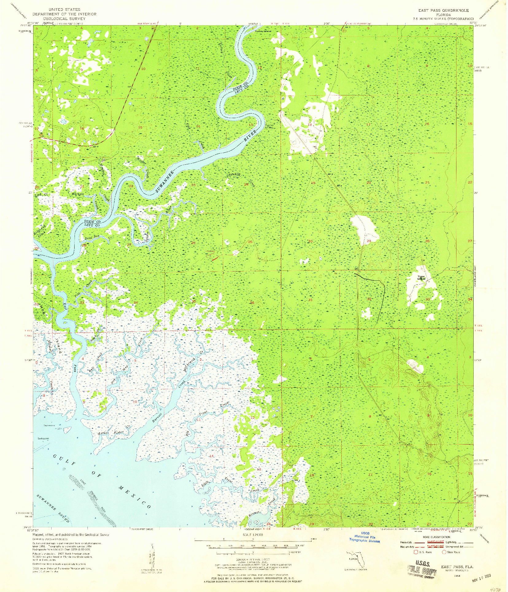 USGS 1:24000-SCALE QUADRANGLE FOR EAST PASS, FL 1954