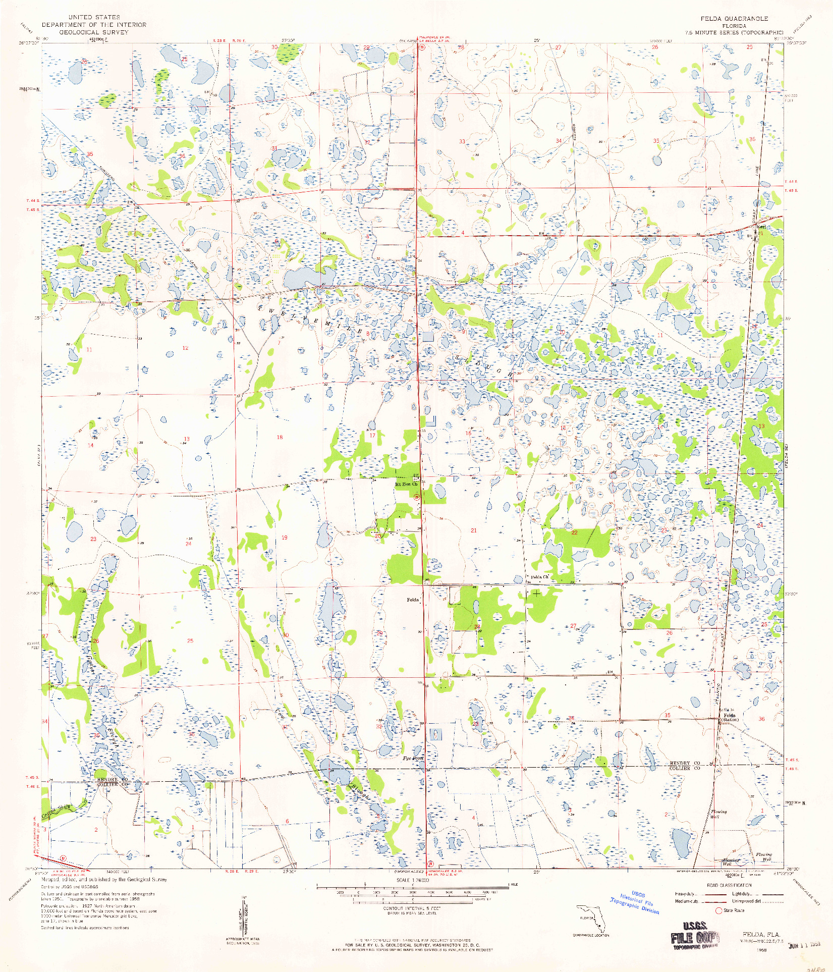 USGS 1:24000-SCALE QUADRANGLE FOR FELDA, FL 1958