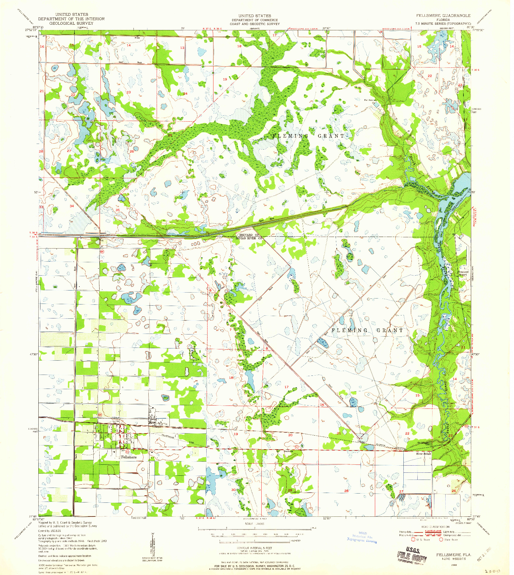 USGS 1:24000-SCALE QUADRANGLE FOR FELLSMERE, FL 1949