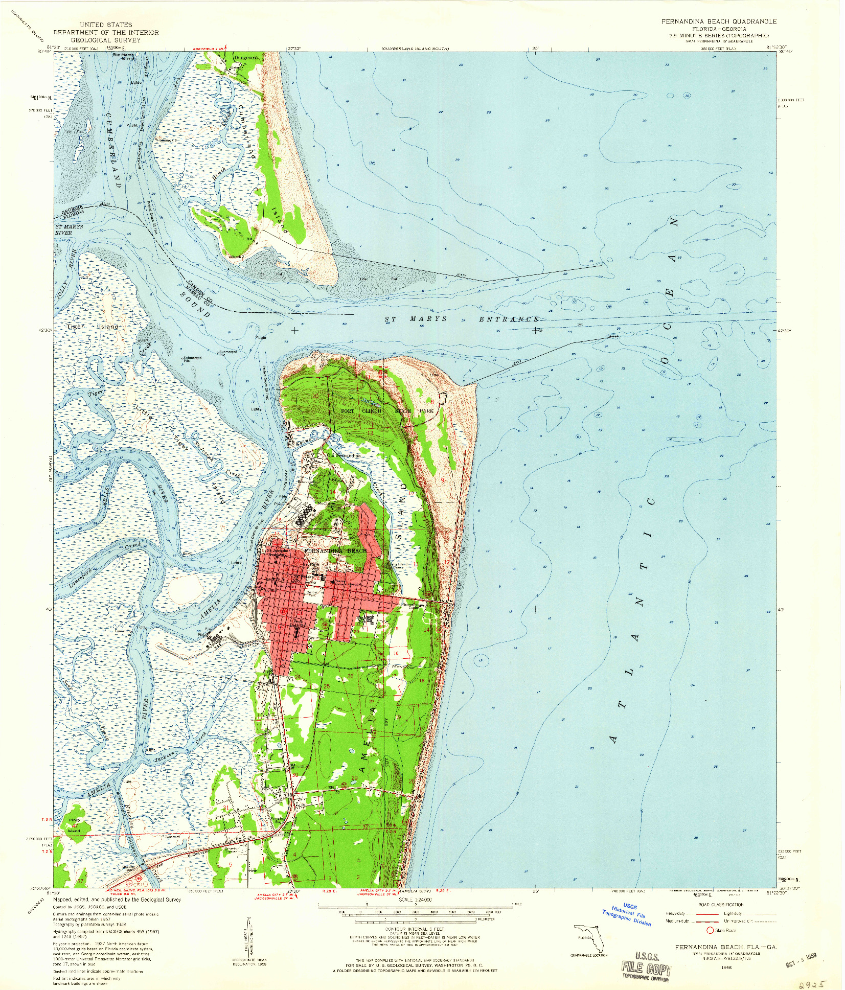 USGS 1:24000-SCALE QUADRANGLE FOR FERNANDINA BEACH, FL 1958
