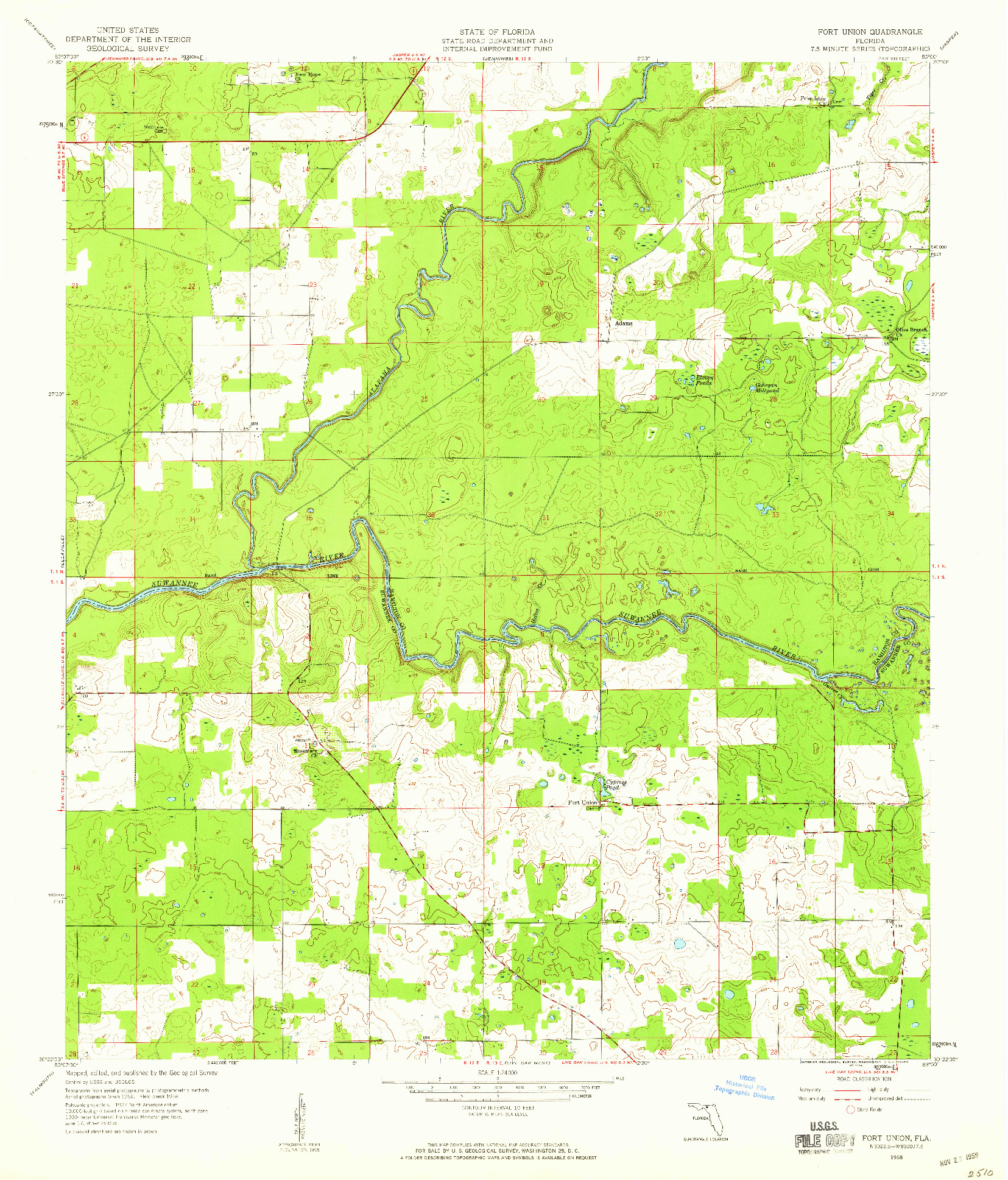 USGS 1:24000-SCALE QUADRANGLE FOR FORT UNION, FL 1958