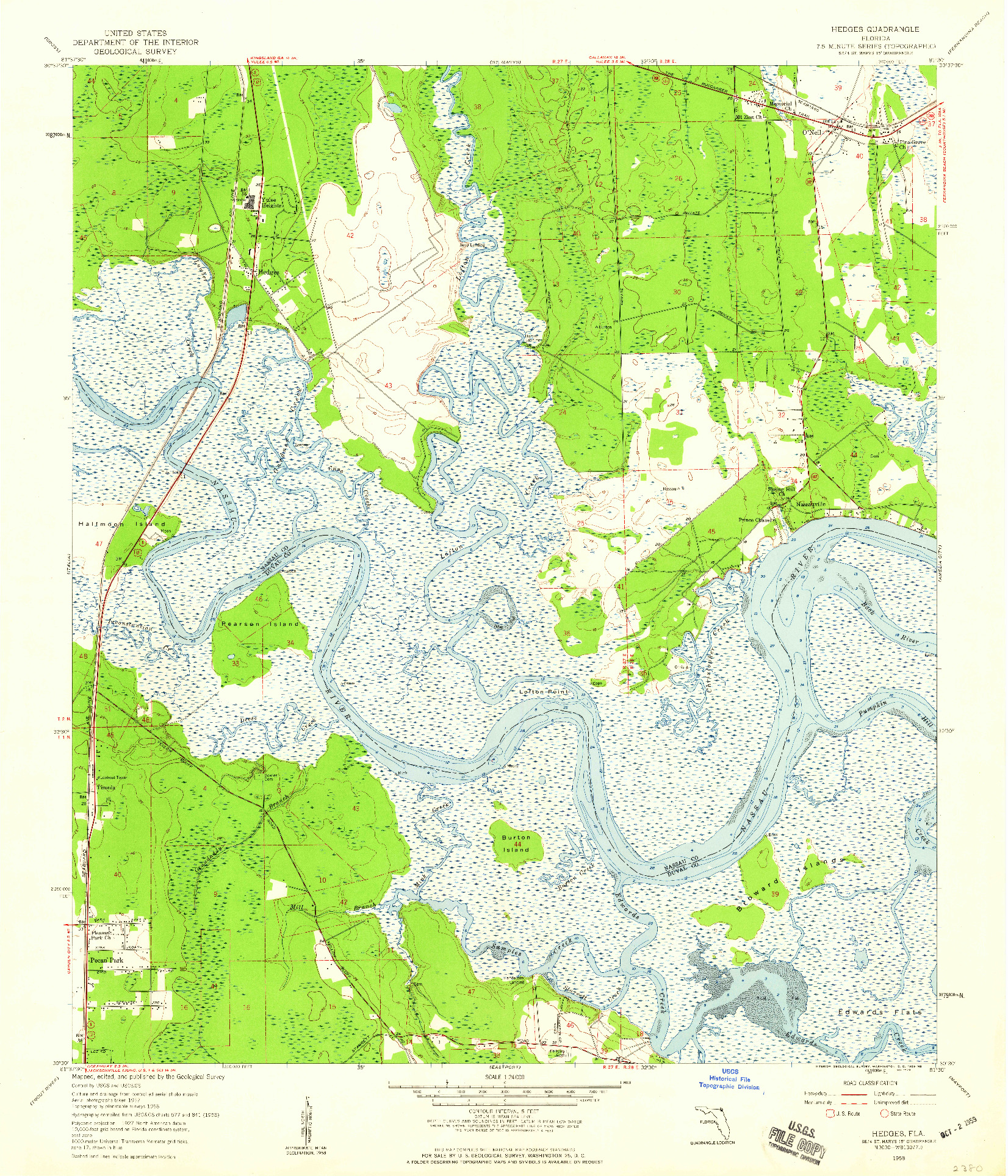 USGS 1:24000-SCALE QUADRANGLE FOR HEDGES, FL 1958