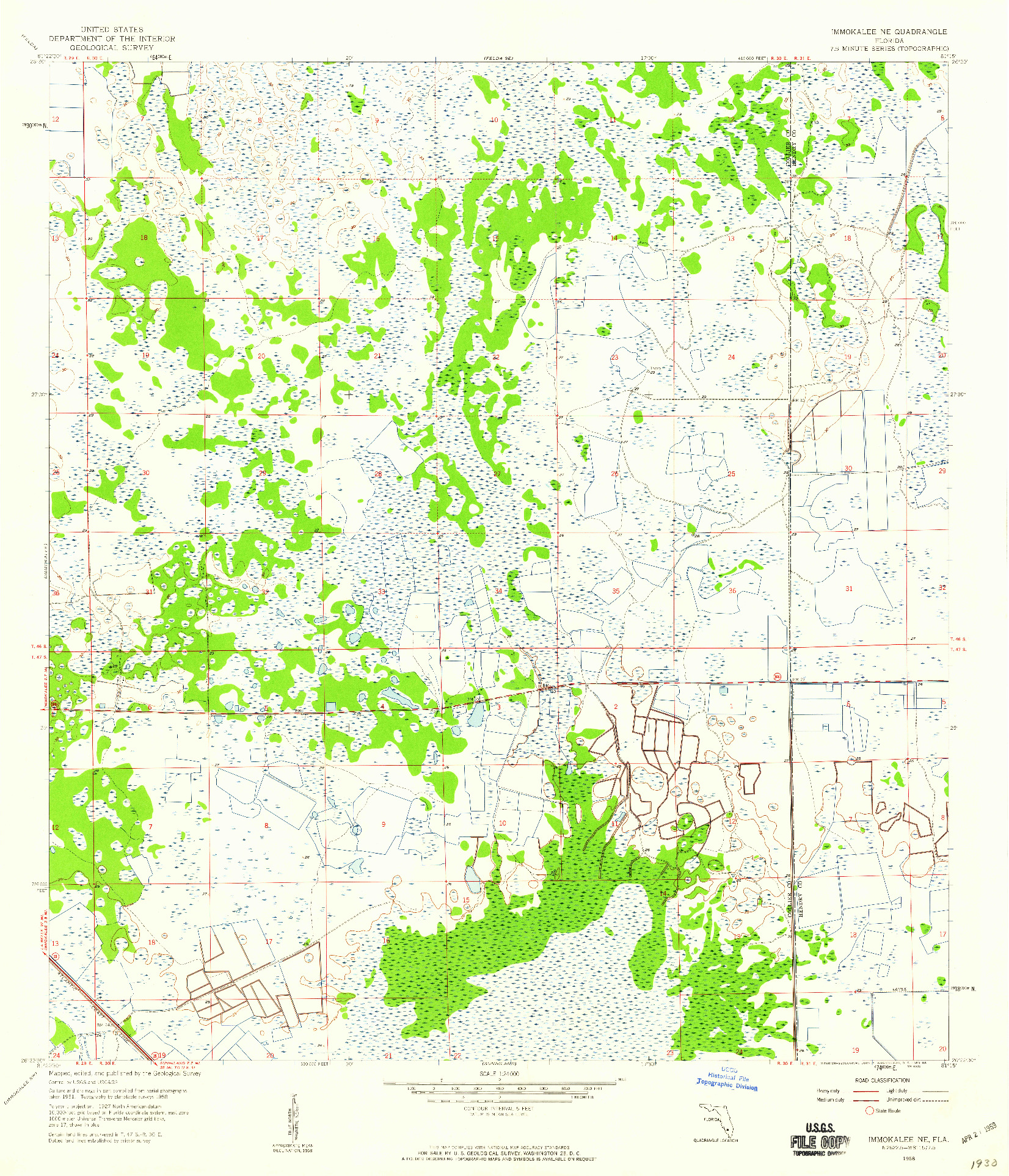 USGS 1:24000-SCALE QUADRANGLE FOR IMMOKALEE NE, FL 1958