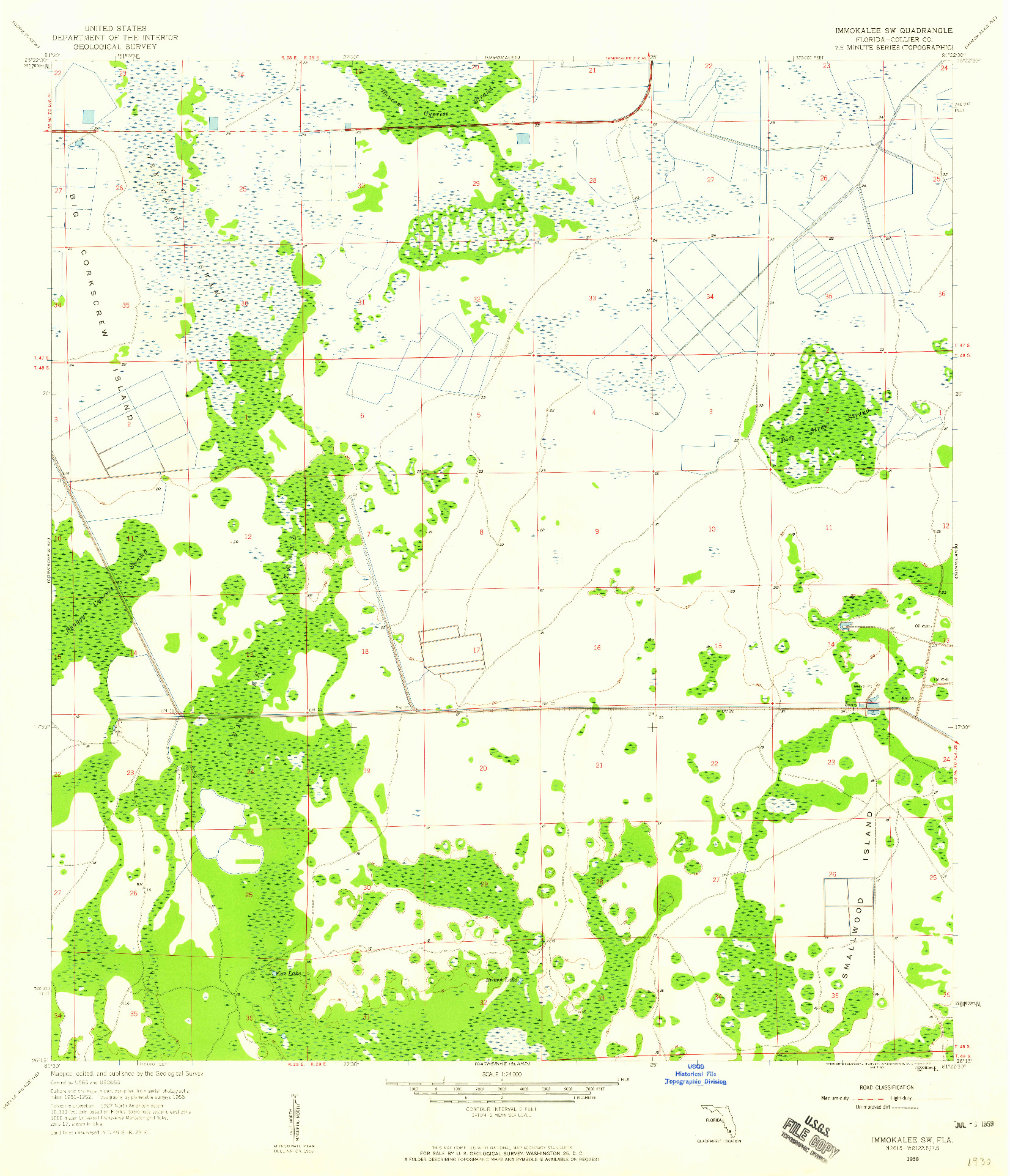 USGS 1:24000-SCALE QUADRANGLE FOR IMMOKALEE SW, FL 1958