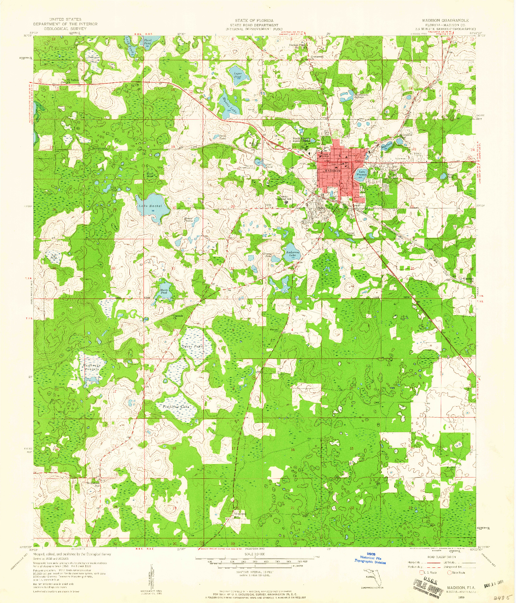 USGS 1:24000-SCALE QUADRANGLE FOR MADISON, FL 1959