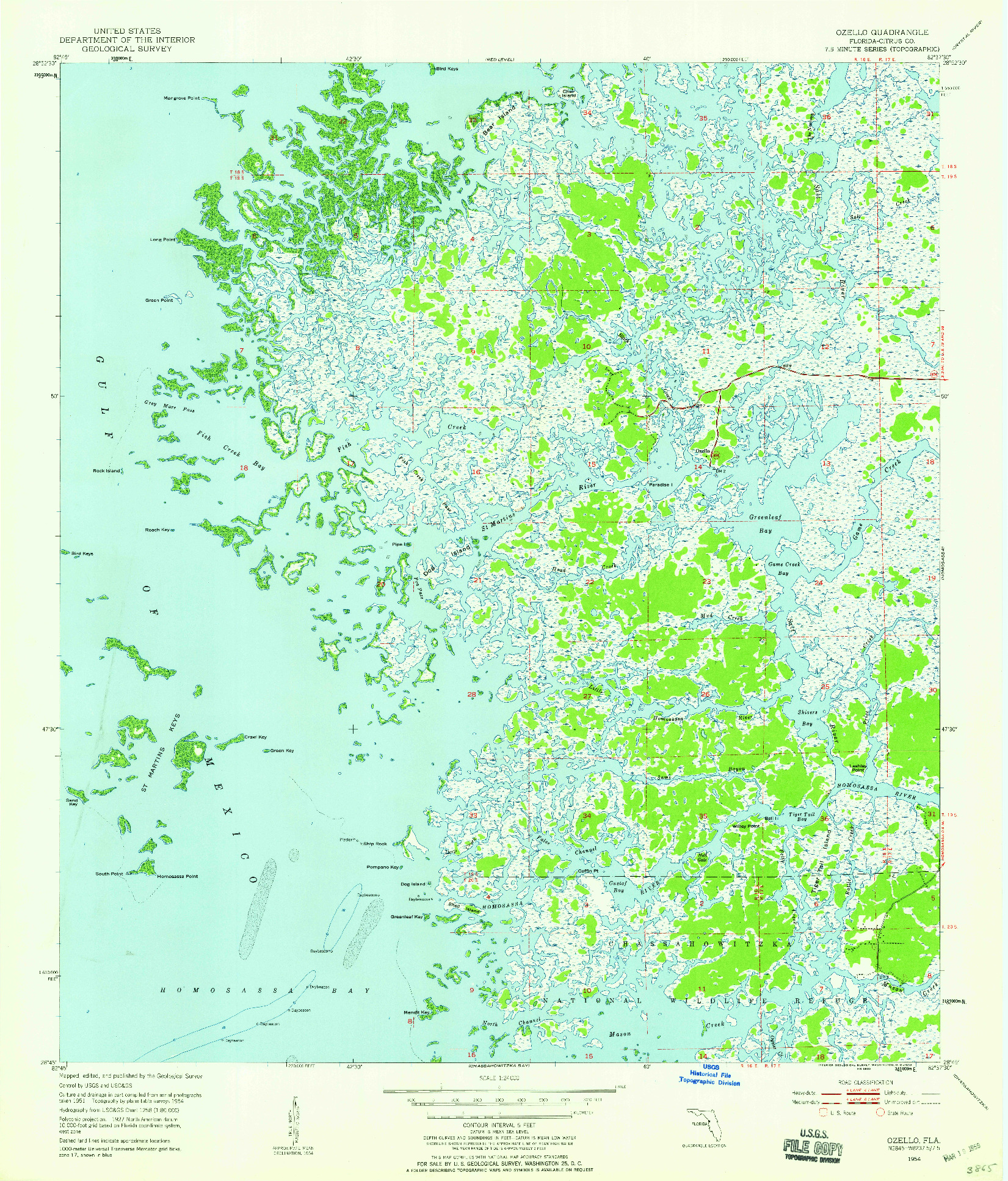 USGS 1:24000-SCALE QUADRANGLE FOR OZELLO, FL 1954