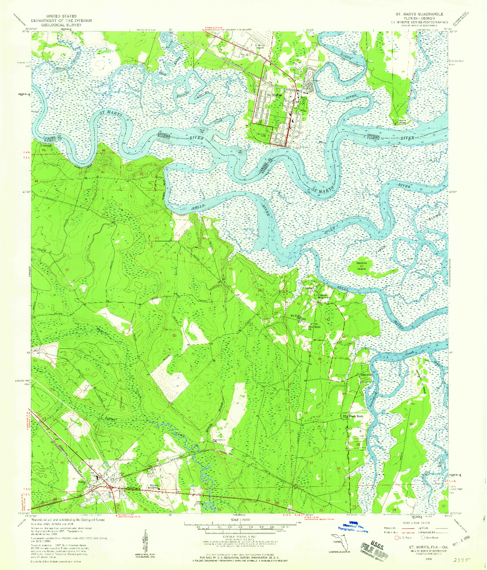 USGS 1:24000-SCALE QUADRANGLE FOR ST. MARYS, FL 1958