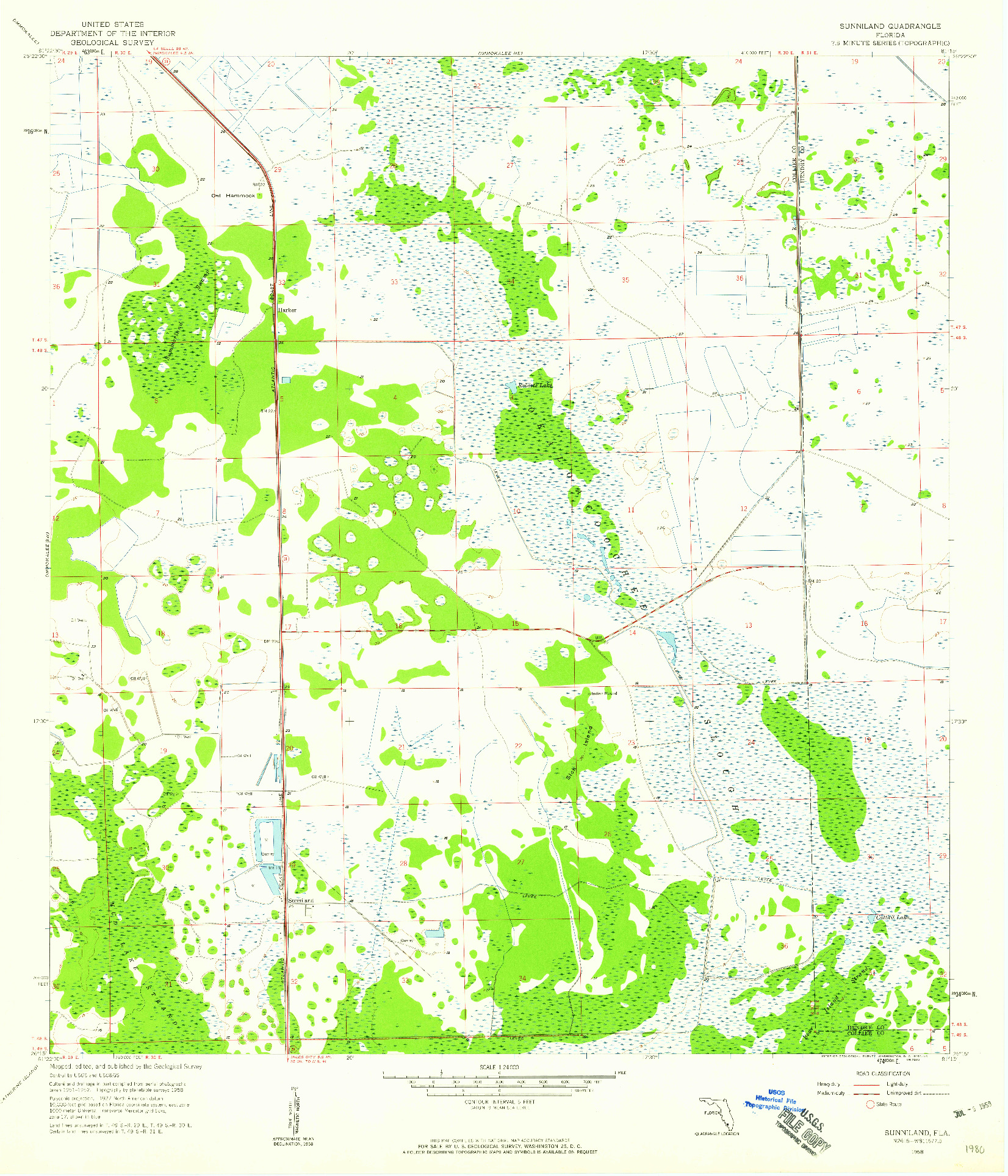 USGS 1:24000-SCALE QUADRANGLE FOR SUNNILAND, FL 1958