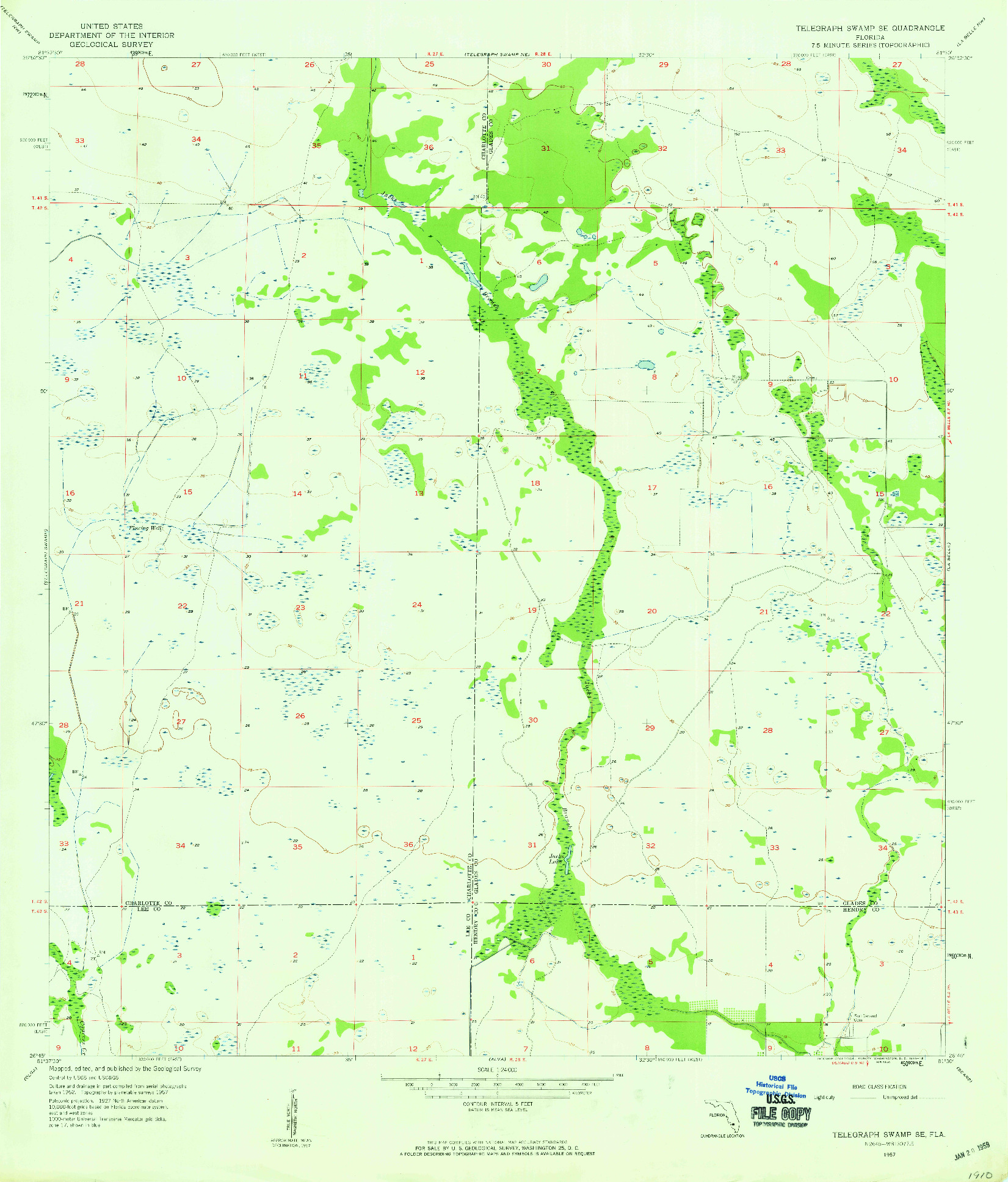 USGS 1:24000-SCALE QUADRANGLE FOR TELEGRAPH SWAMP SE, FL 1957