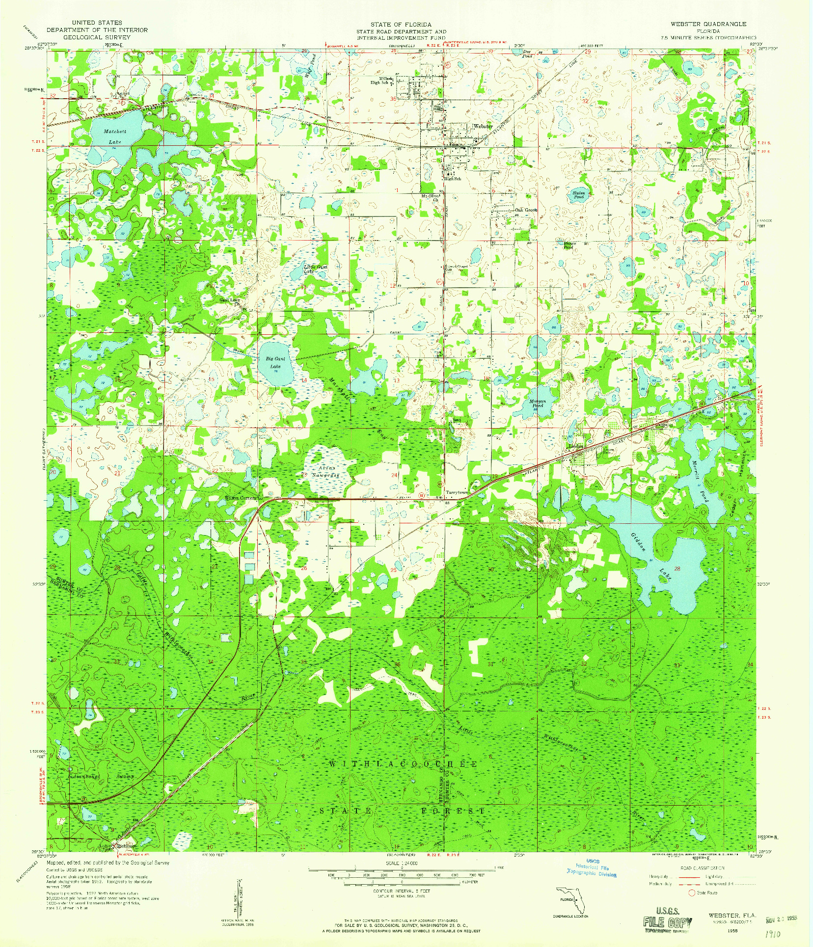 USGS 1:24000-SCALE QUADRANGLE FOR WEBSTER, FL 1958