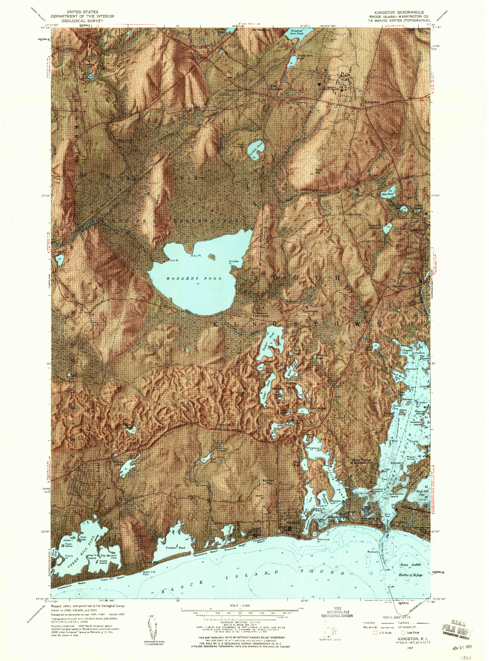 USGS 1:24000-SCALE QUADRANGLE FOR KINGSTON, RI 1957