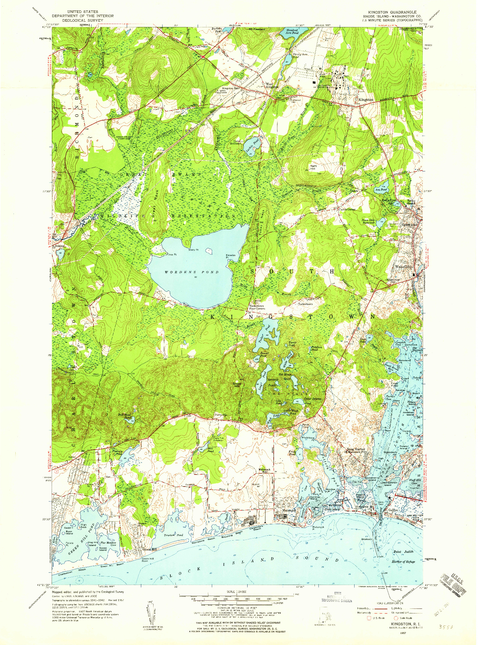 USGS 1:24000-SCALE QUADRANGLE FOR KINGSTON, RI 1957