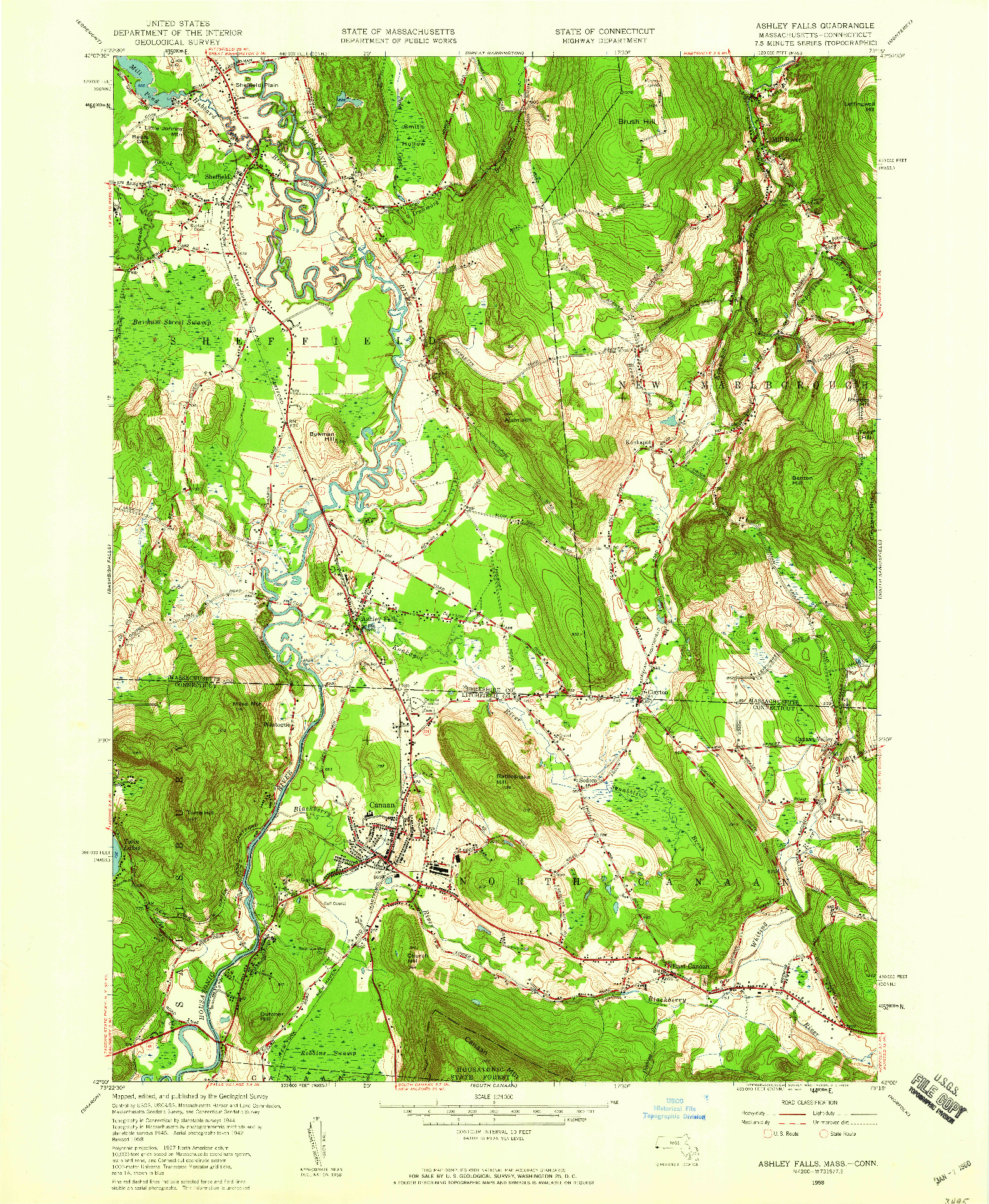 USGS 1:24000-SCALE QUADRANGLE FOR ASHLEY FALLS, MA 1958