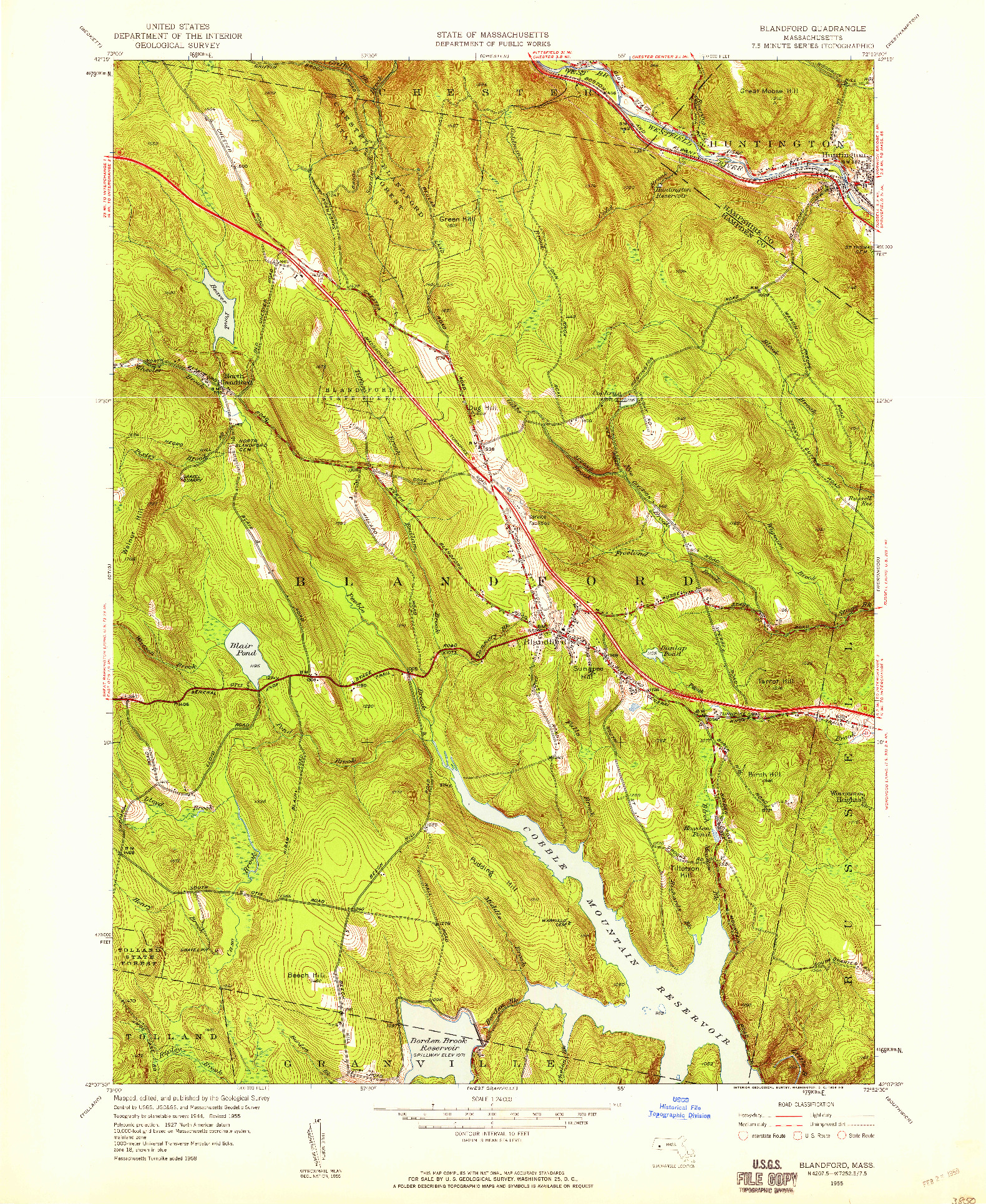 USGS 1:24000-SCALE QUADRANGLE FOR BLANDFORD, MA 1955