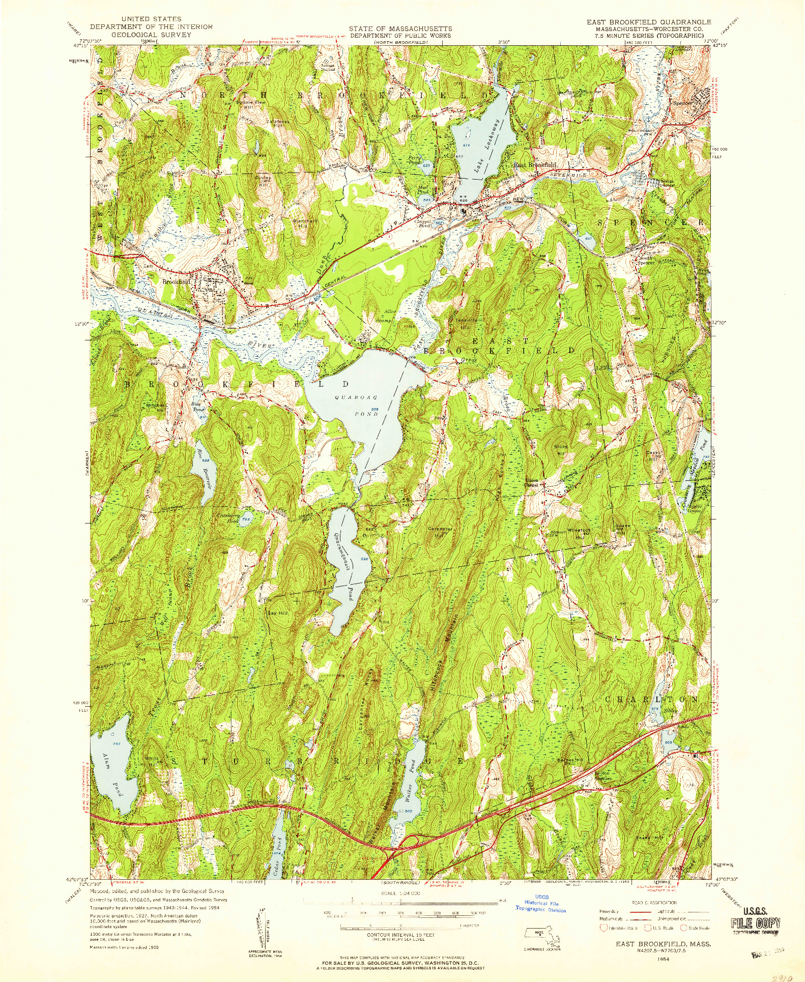 USGS 1:24000-SCALE QUADRANGLE FOR EAST BROOKFIELD, MA 1954